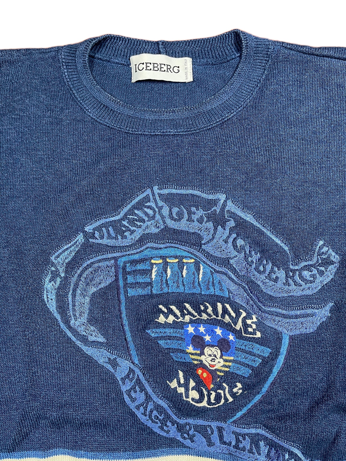 Vintage Iceberg 1991 Mickey Mouse Marina Knitted Sweatshirt Blue - L