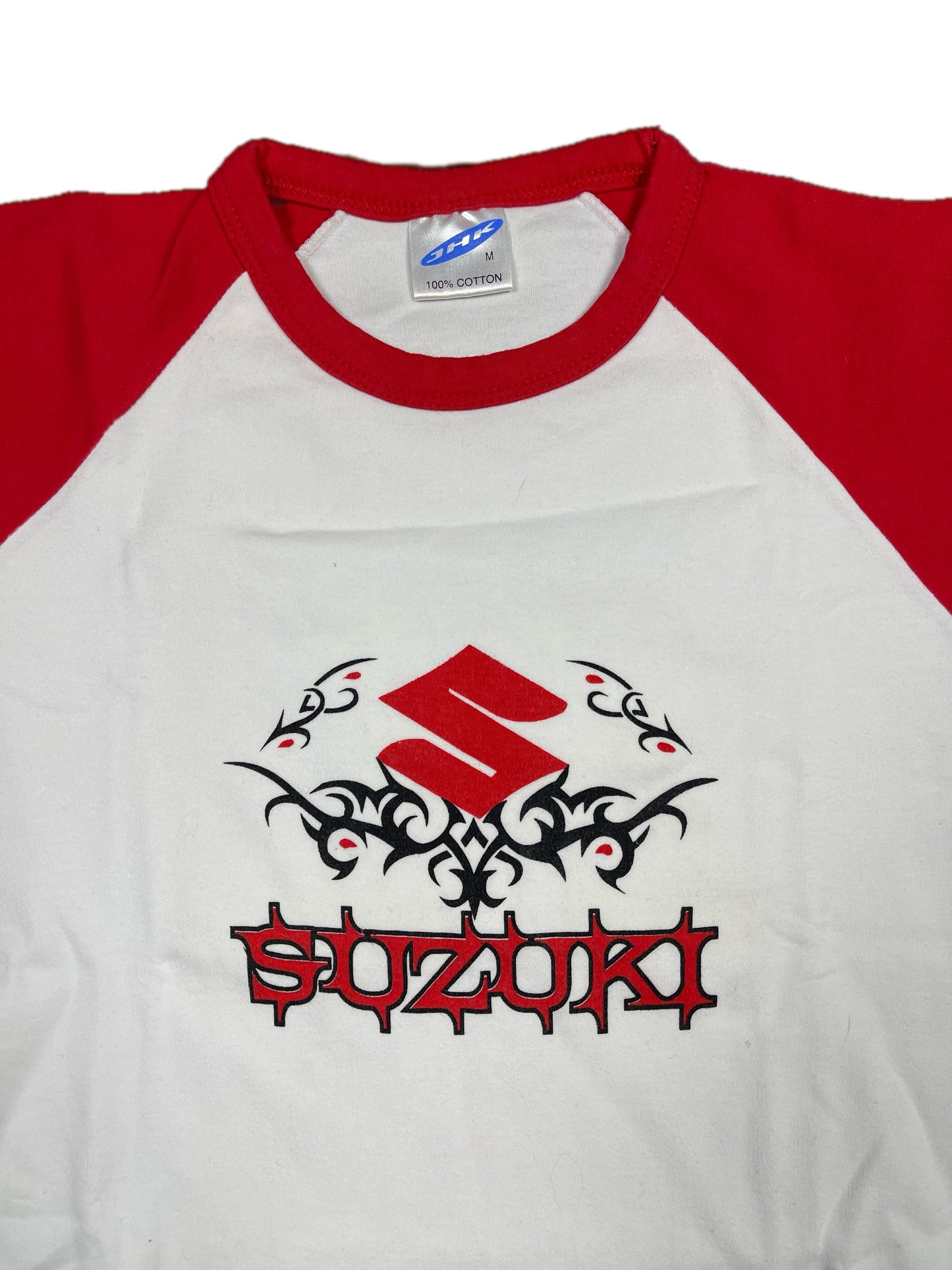 Vintage 2000s Suzuki JHK Short Sleeve Top White Red M