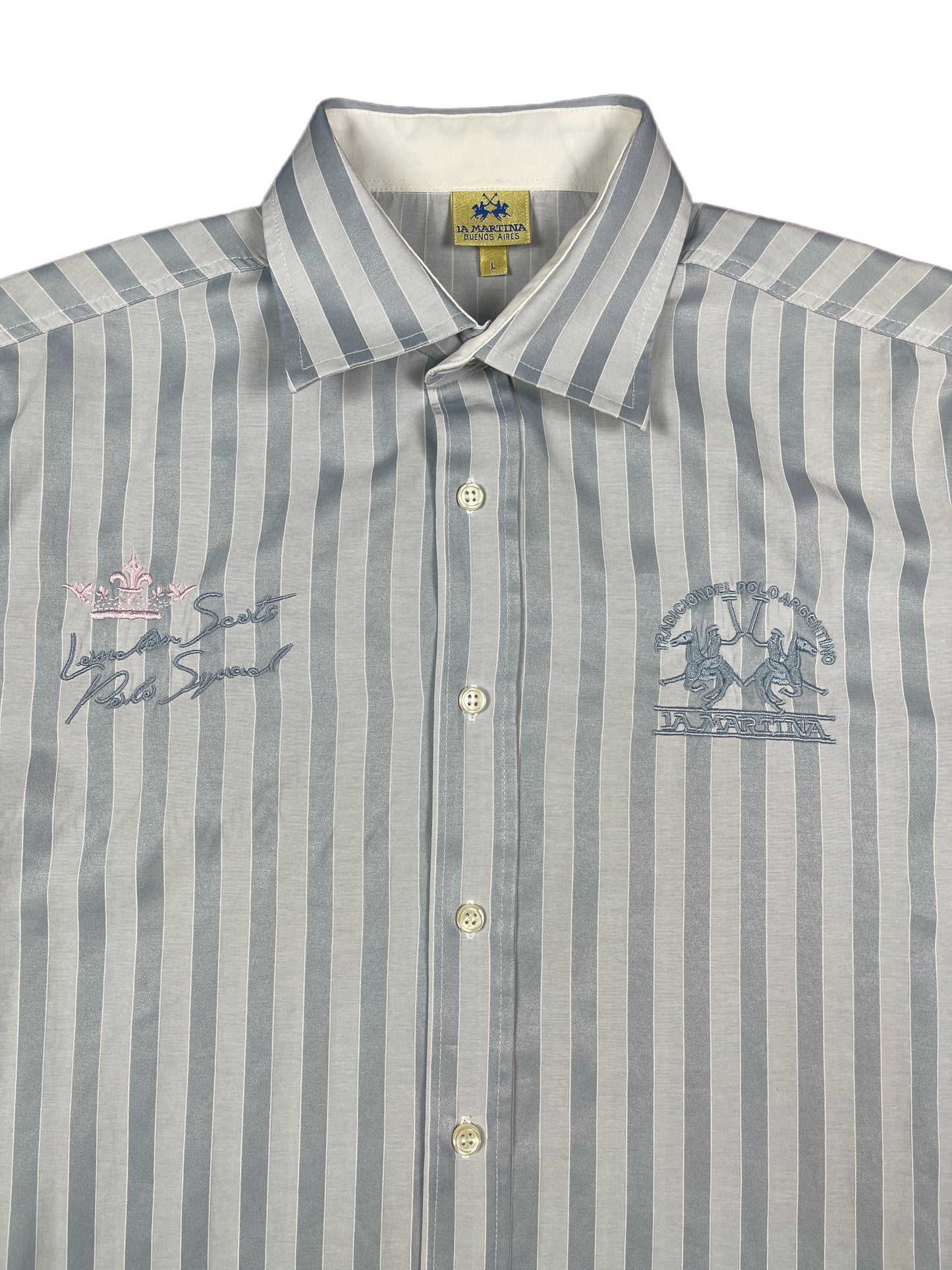 Y2k La Martina Long Sleeve Shirt Metalic Blue - L