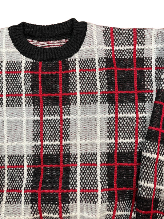 Vintage Knitted Sweatshirt Checkered Multicolor - S