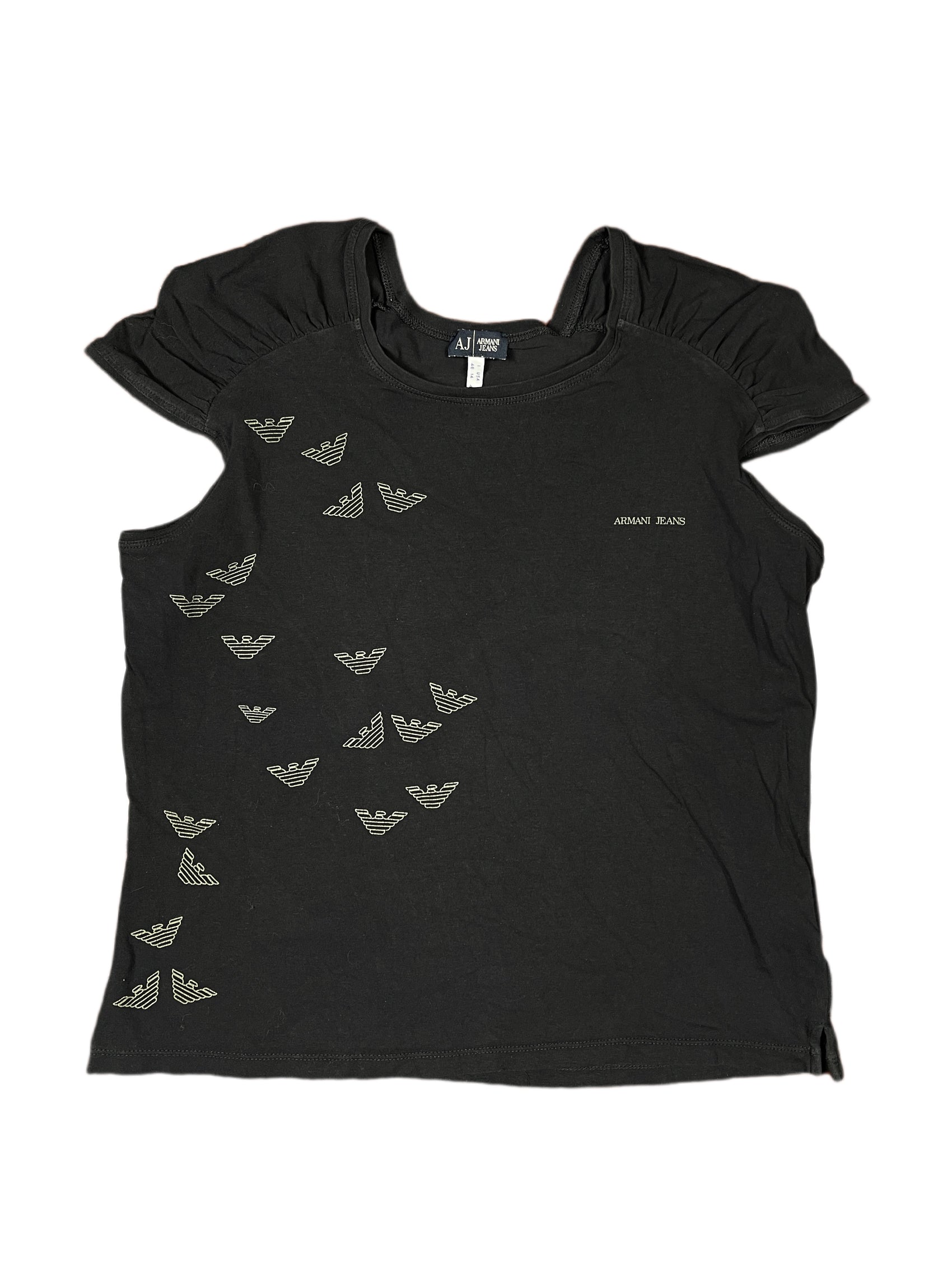 Y2k Armani Jeans Short Sleeve Top Black - XXL