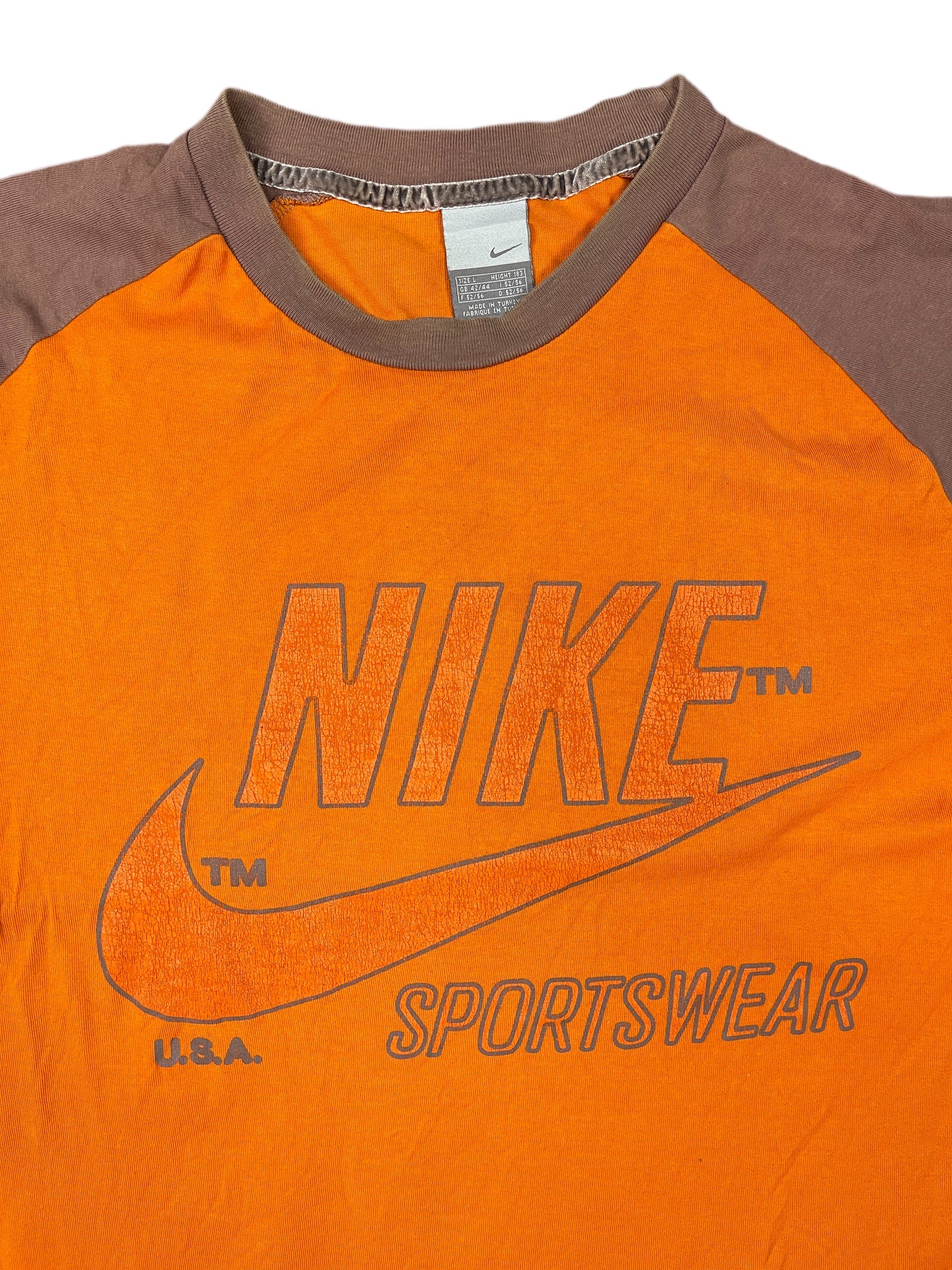 Vintage Nike Sportswear T-Shirt Orange Brown - L