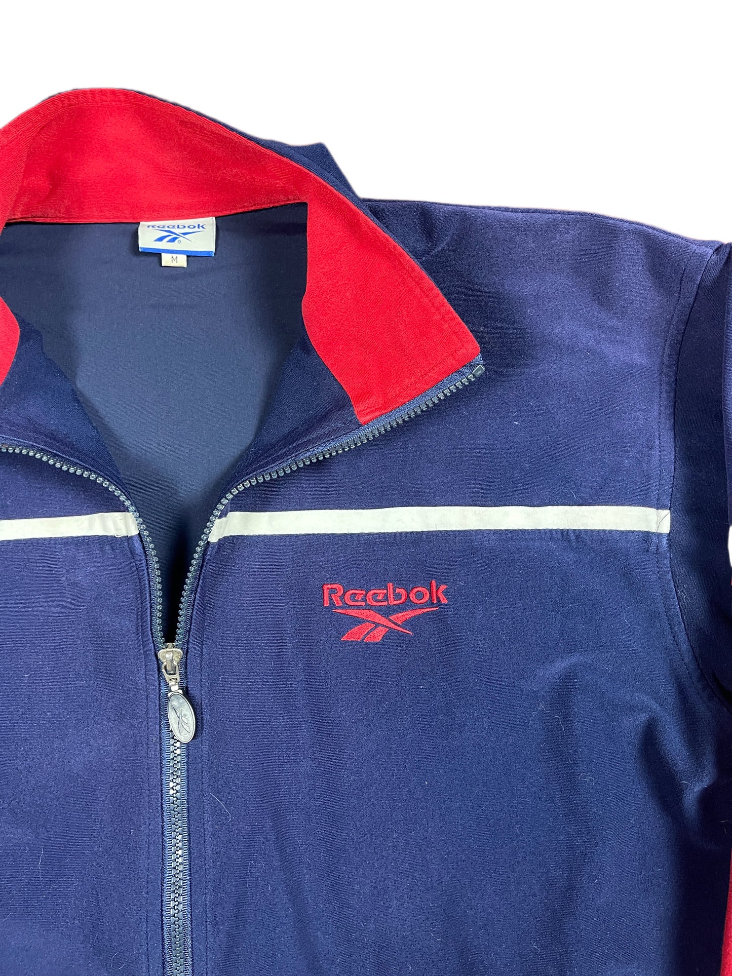 Vintage Reebok 2000s Velur Sport Jacket Navy Red - M