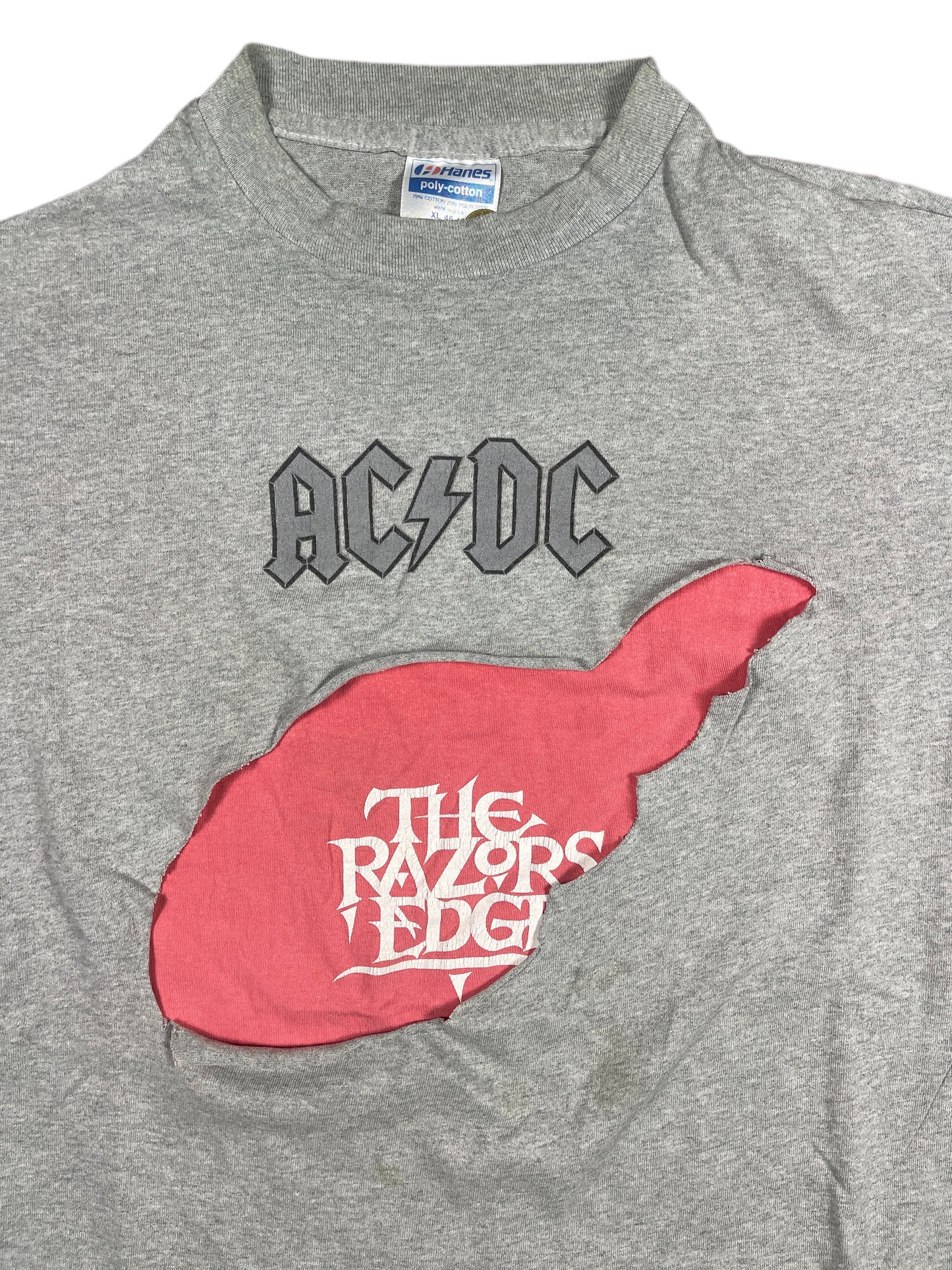 Vintage Hanes ACDC The Razors Edge T-Shirt Gray Pink - XL