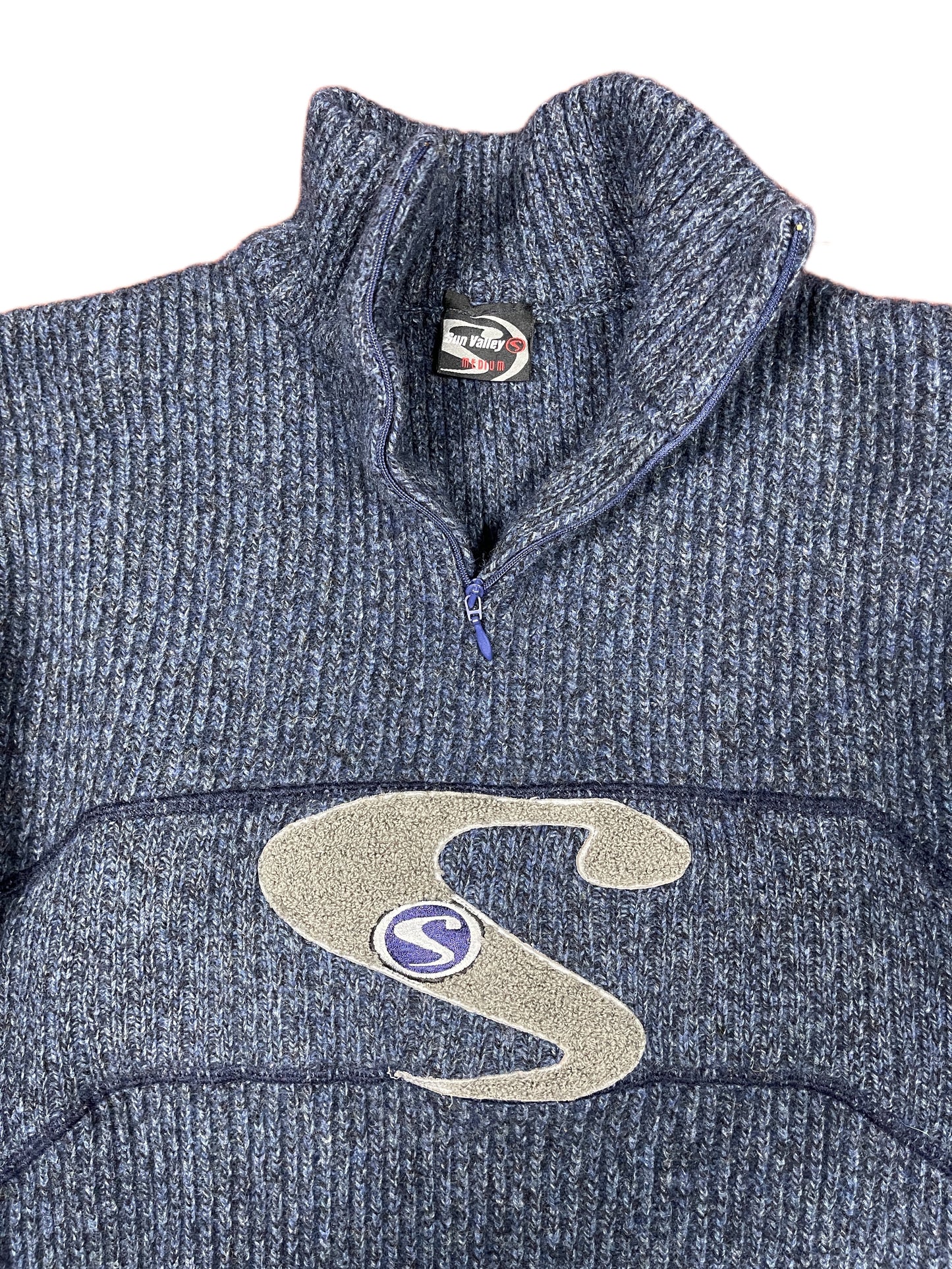 Vintage Sun Valley Knitted Zip Sweatshirt Blue - M