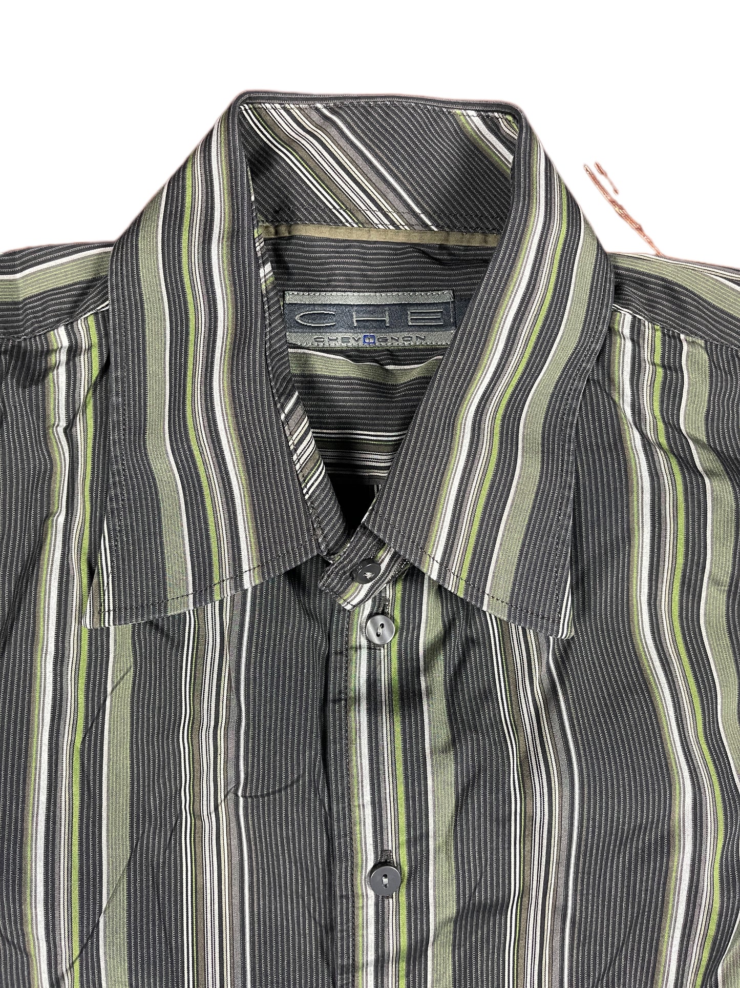 Y2k Chevignon Long Sleeve Shirt Striped Gray Green - L