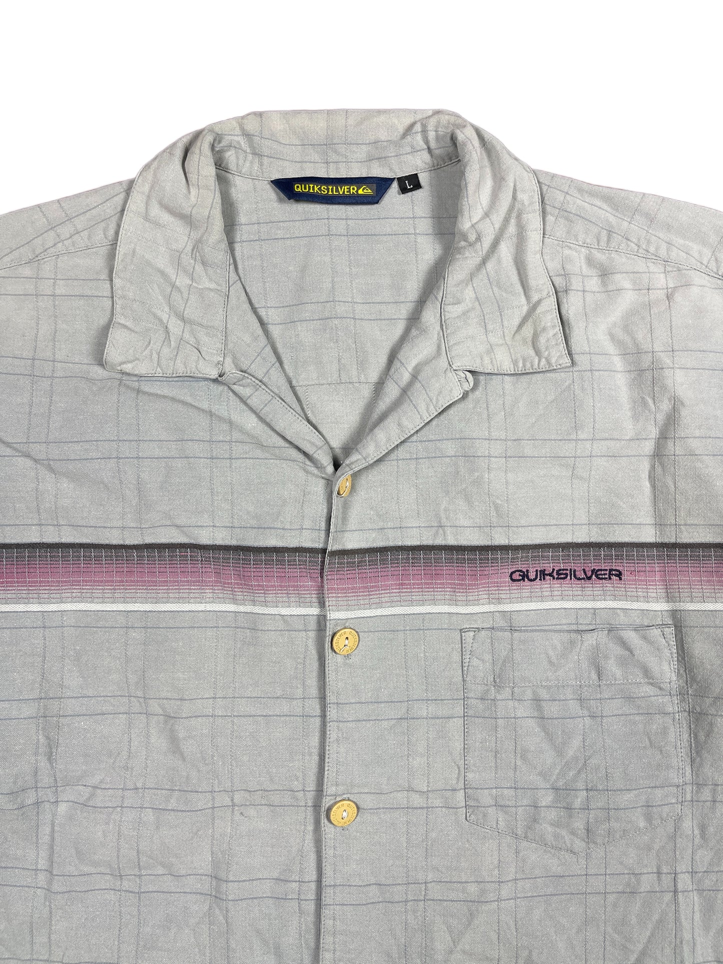 Y2k Quiksilver Short Sleeve Shirt Gray - L