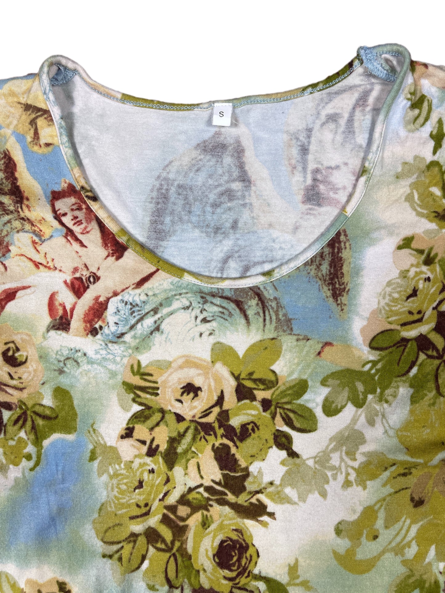 Y2k Short Sleeve Top Green Blue - S