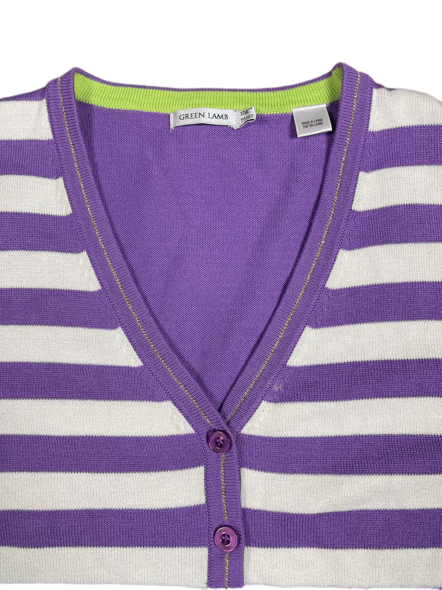 Green Lamb Sleveless Knitted Top Purple White - M