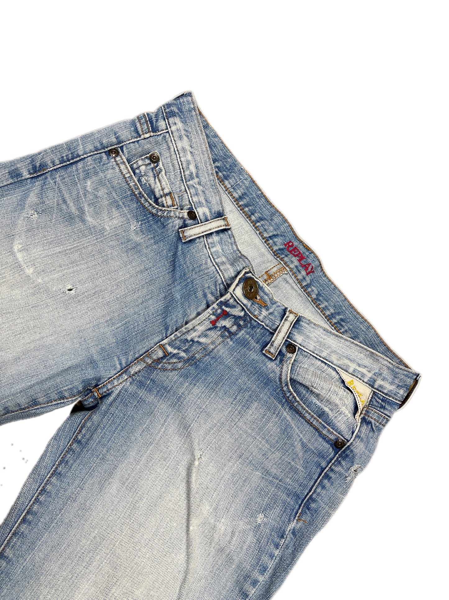 Y2k Replay Low Waist Flared Distressed Denim Pants Blue - S/M
