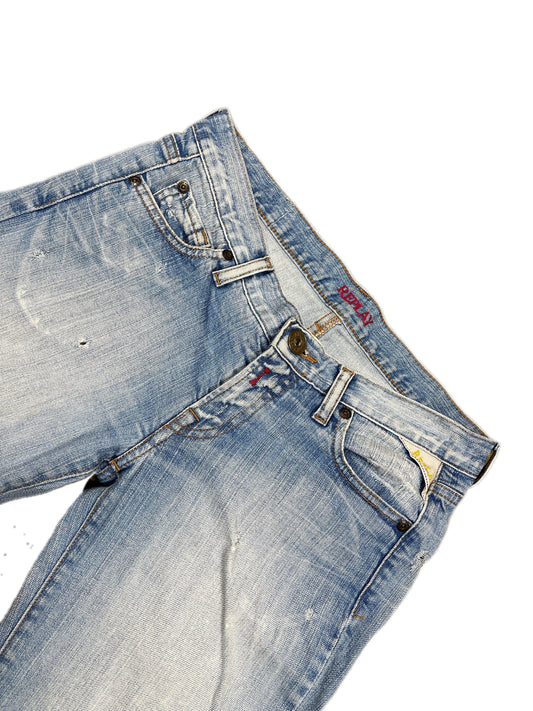 Y2k Replay Low Waist Flared Distressed Denim Pants Blue - S/M