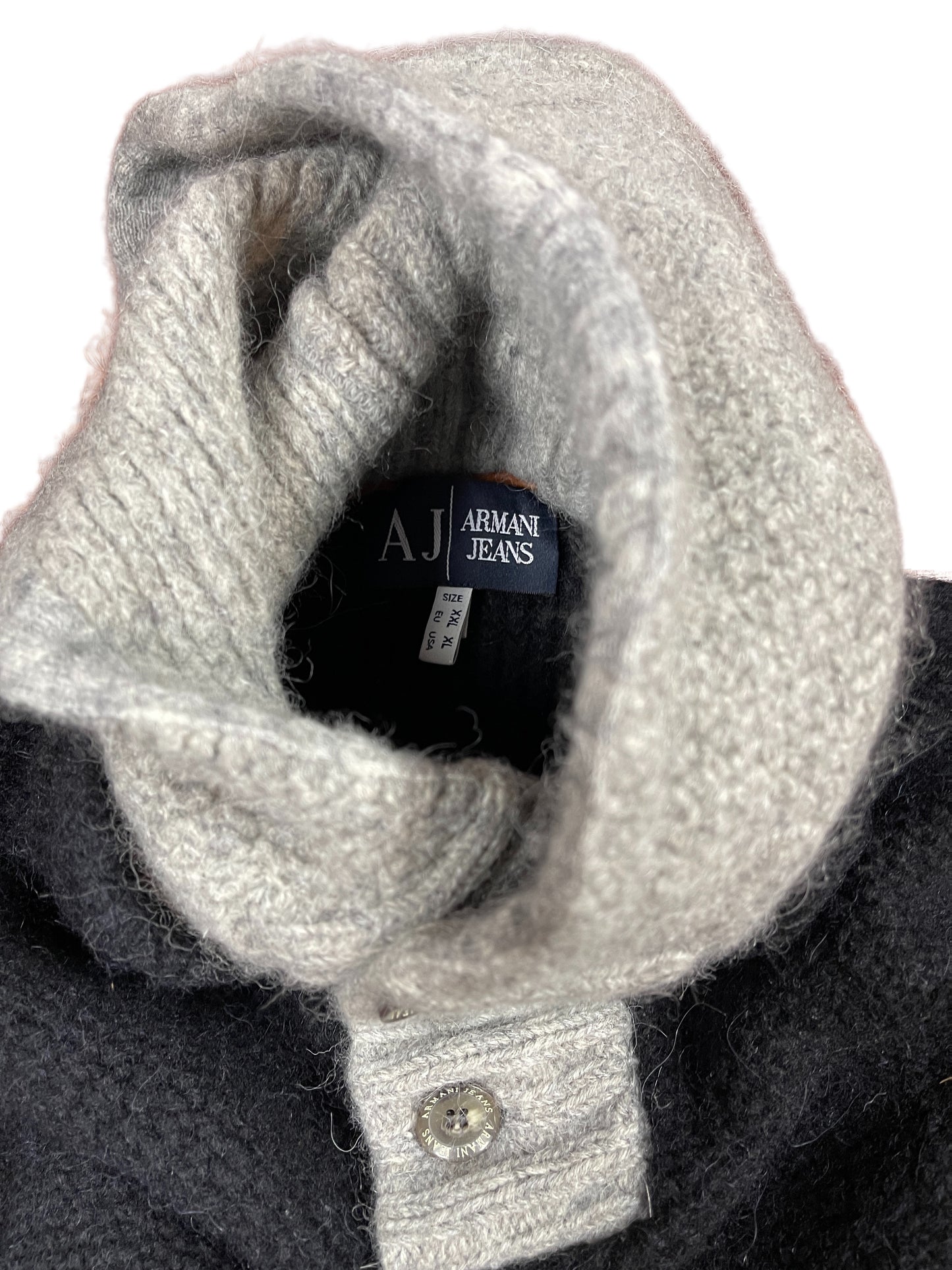 Vintage Armani Jeans Knitted Hooded Sweatshirt Black Gray - XXL