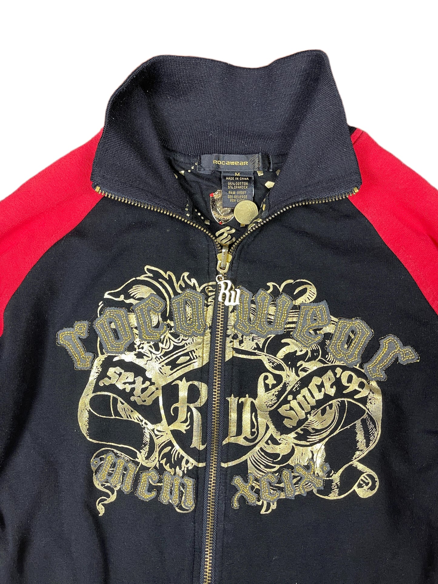 Y2k Rocawear Boxy Zipper Sweatshirt Black Red - M