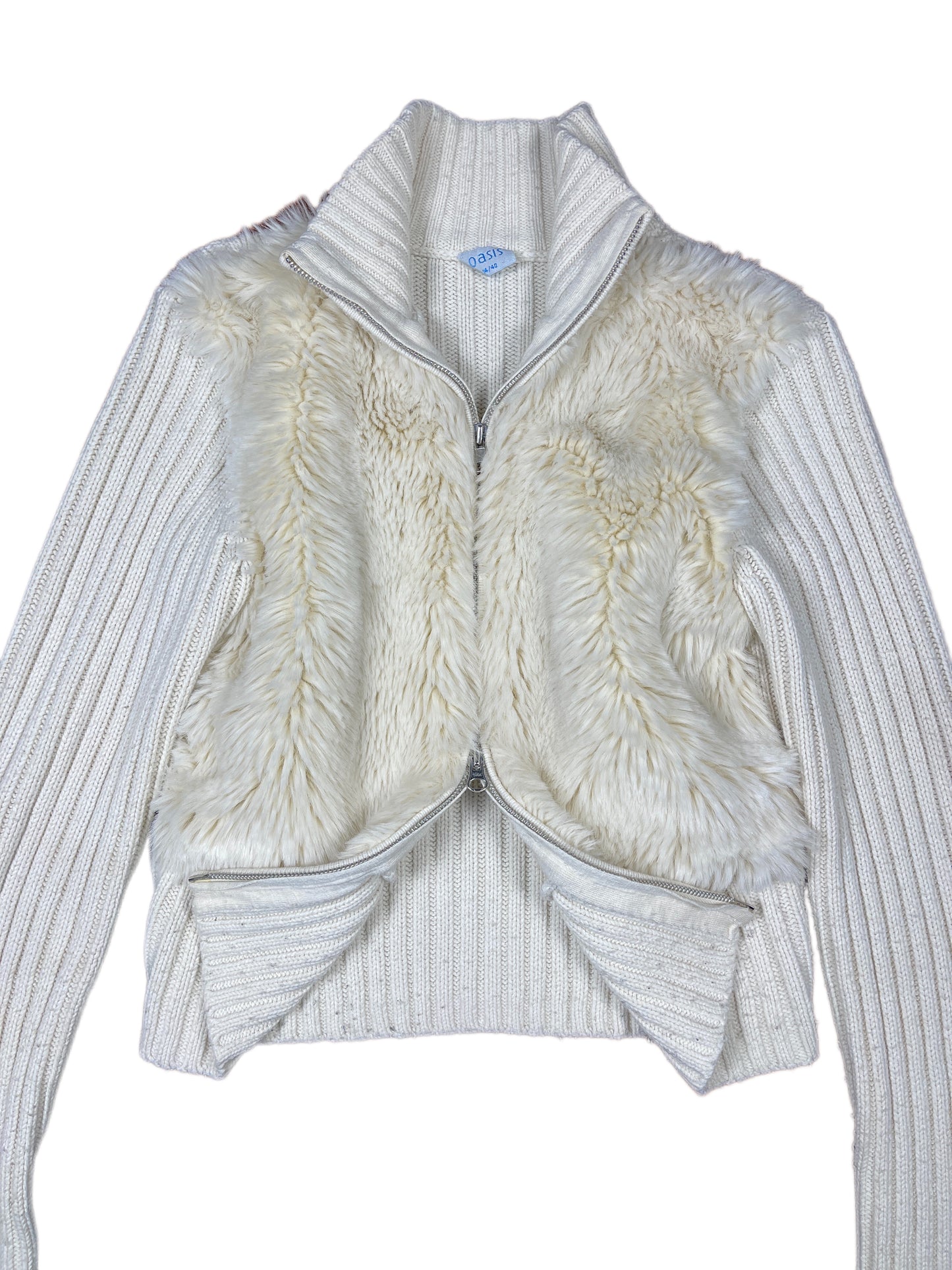 Y2k Oasis Knit Zip Sweatshirt White - L