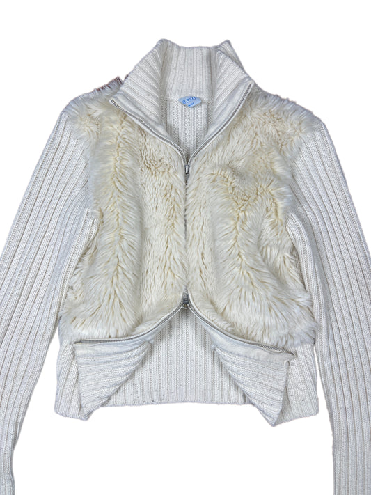 Y2k Oasis Knit Zip Sweatshirt White - L