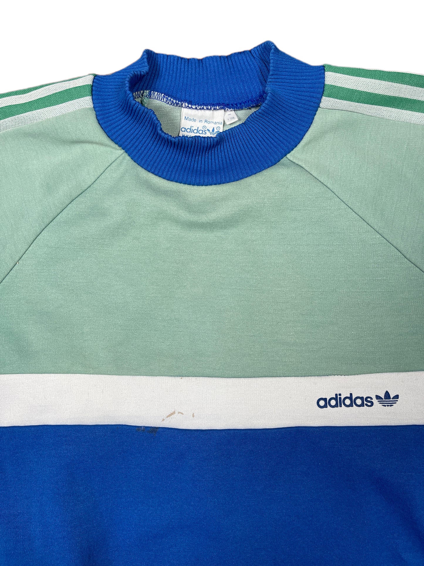 Vintage 80s Adidas Sport Sweatshirt Blue Green - S