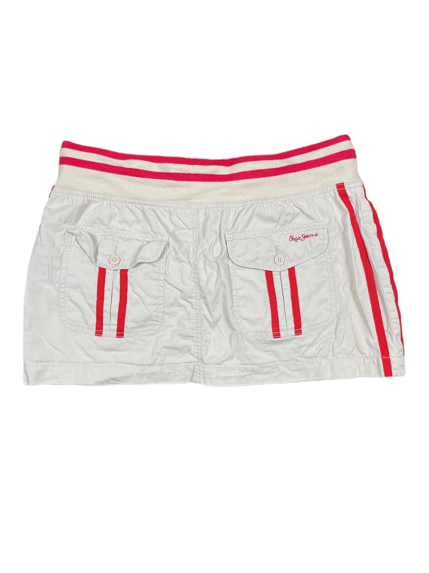 Y2k Pepe Jeans Low Waist Mini Skirt Beige Red - XL