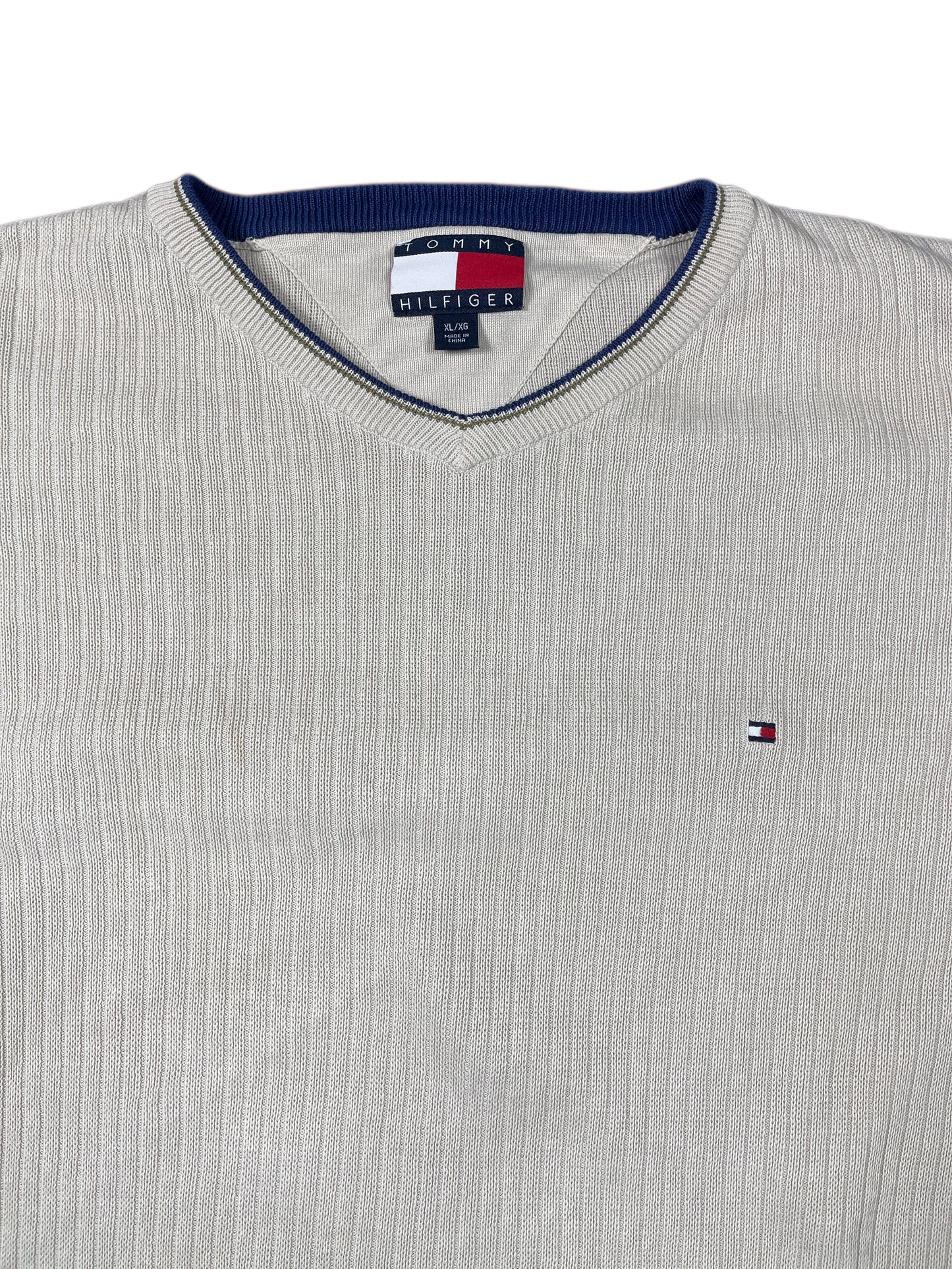 Y2k Tommy Hilfiger Knitted Sweatshirt Beige Cream XL