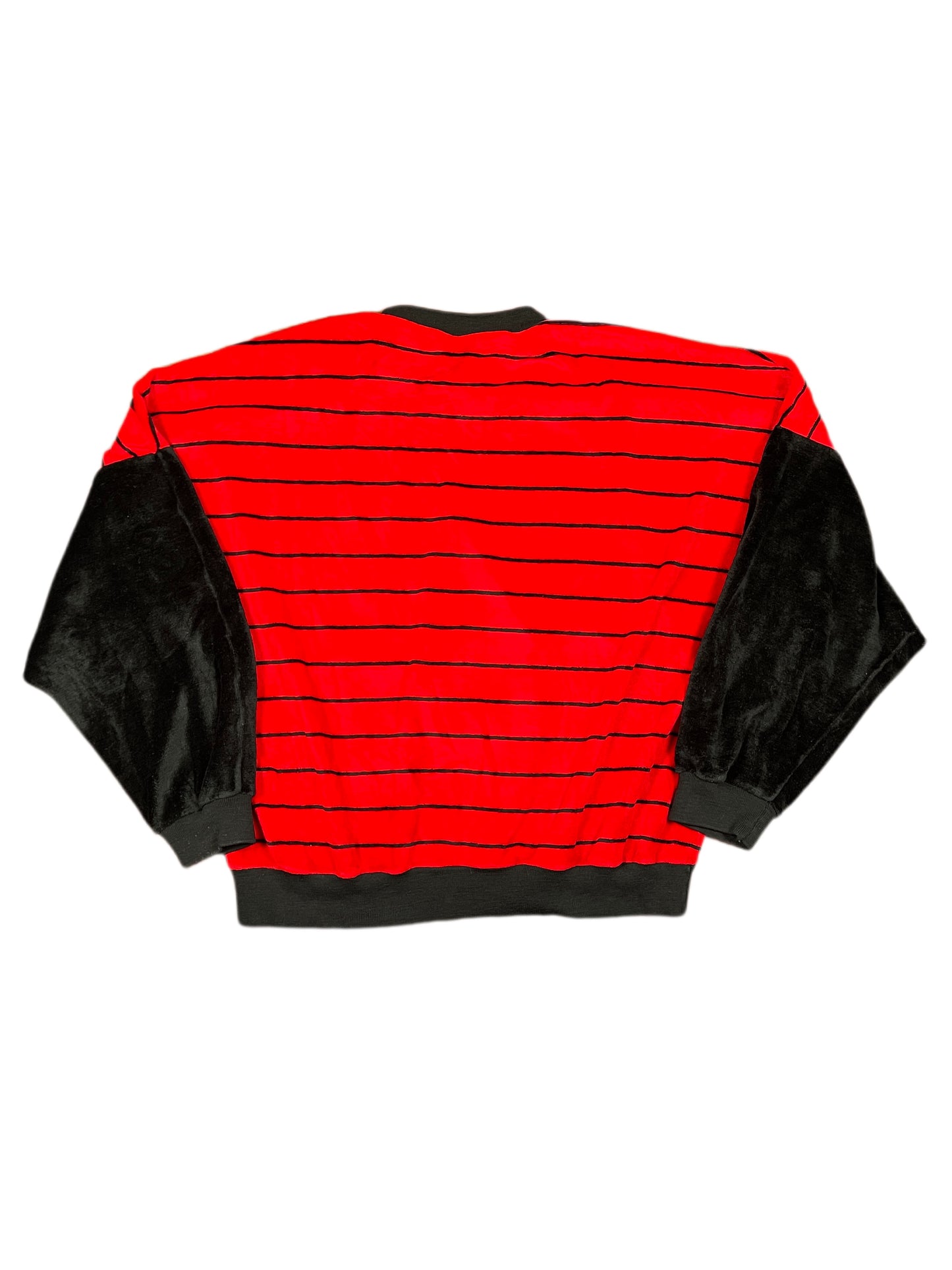Vintage 1980s Velur Sweatshirt Red Black - XL
