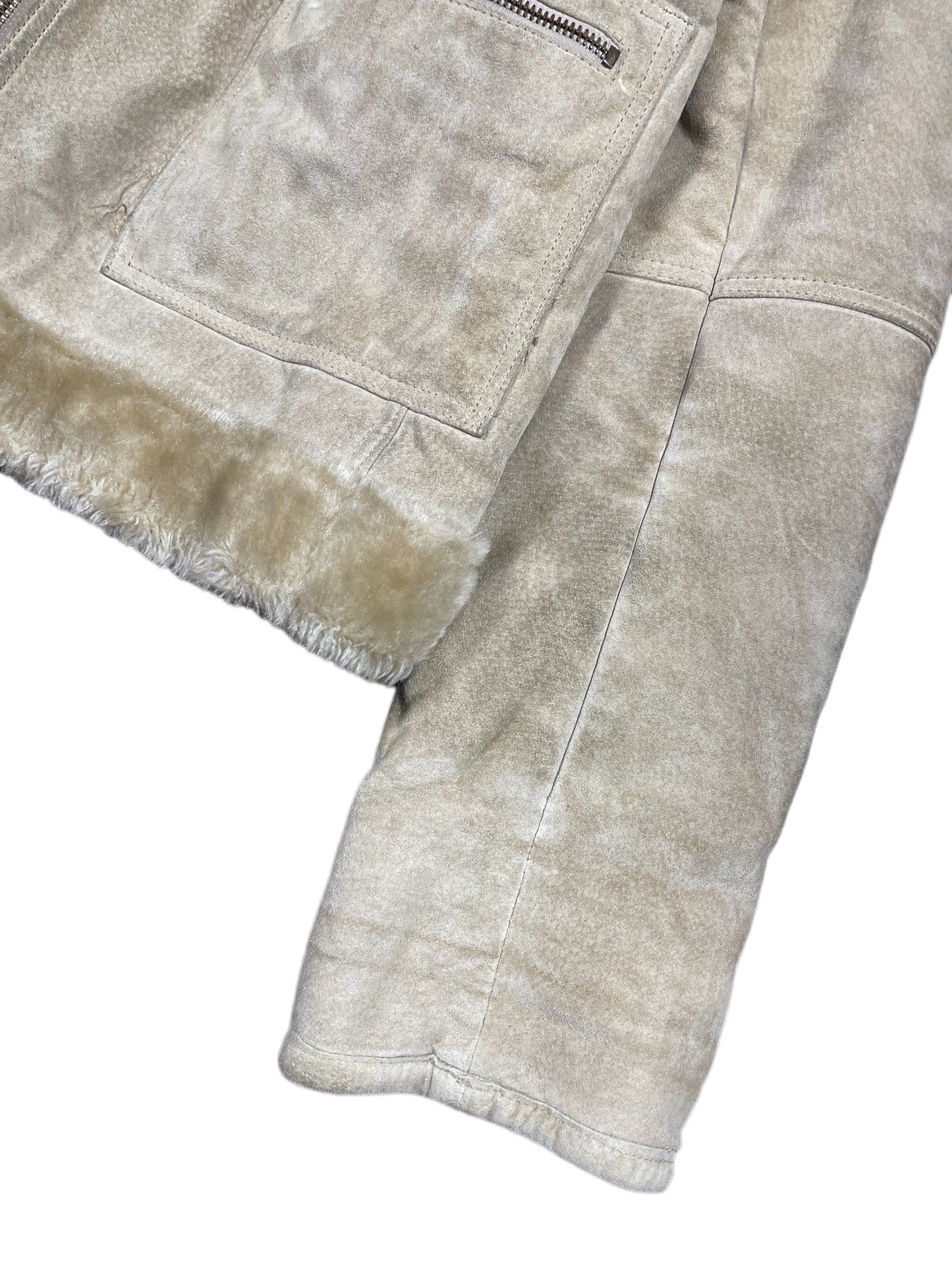 Vintage Naf Naf Wild Leather Jacket Cream - XL