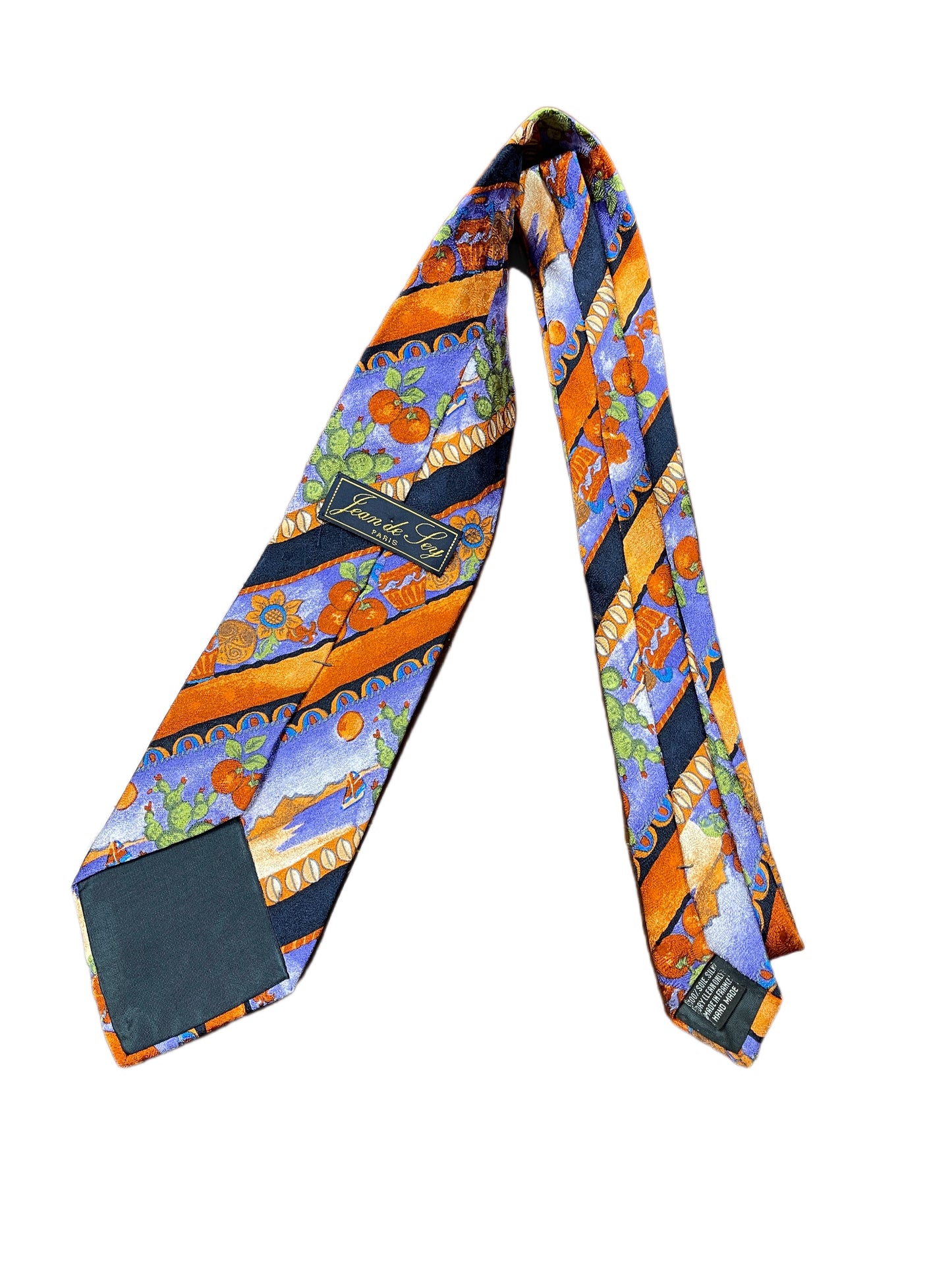 Vintage Jean de Ley Paris Silk Tie Orange Blue