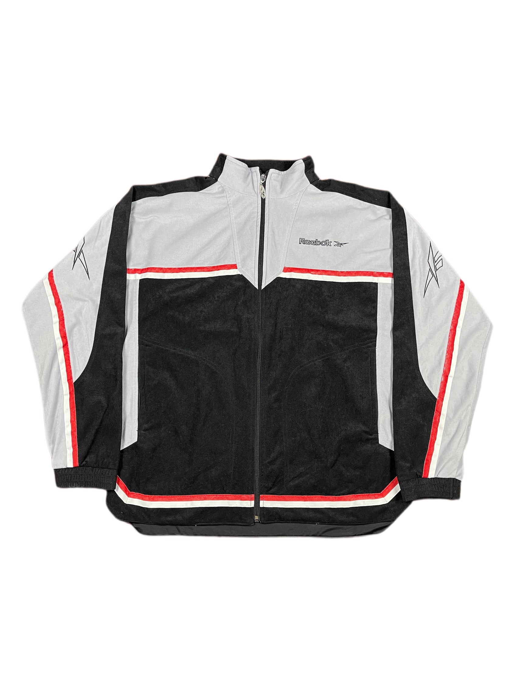 VIntage Reebok Flannel Velur Sport Jacket Black Gray - M