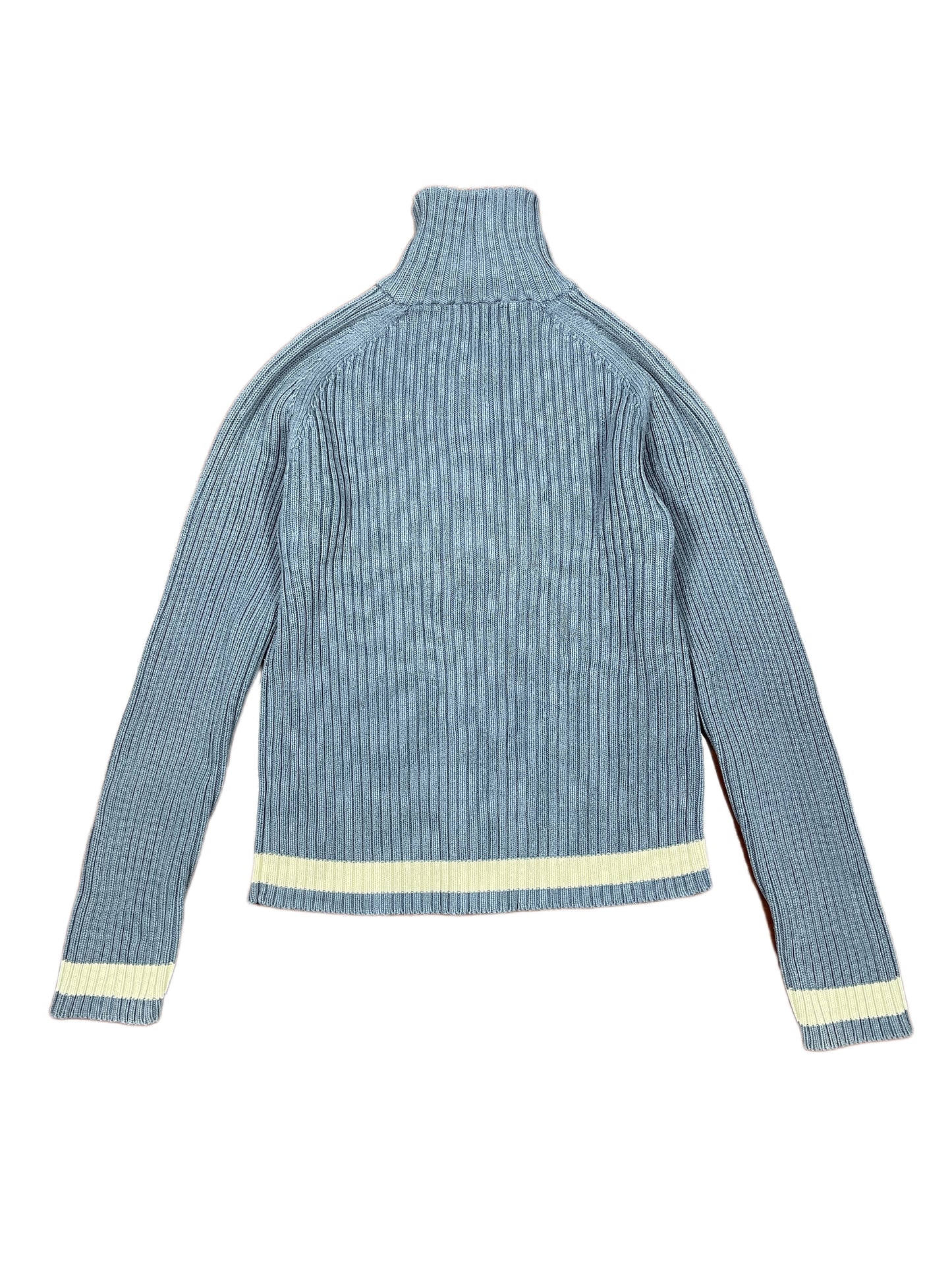 Y2k No Logo Knitted Zip Sweatshirt Blue - M