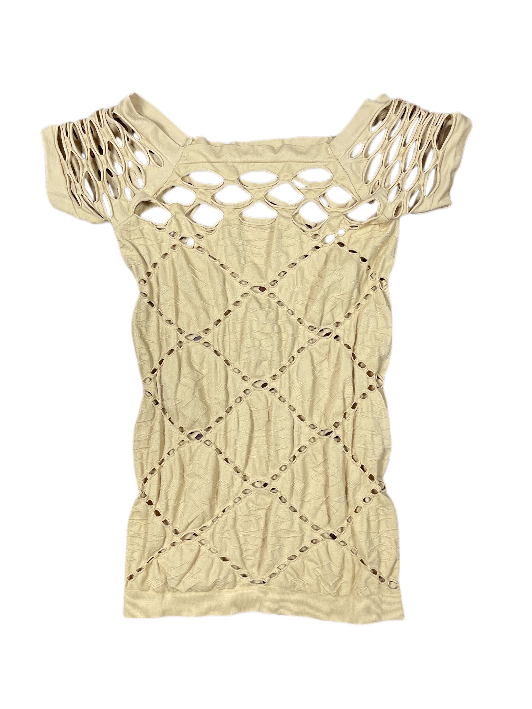 Y2k See Through Short Sleeve Top Beige - S