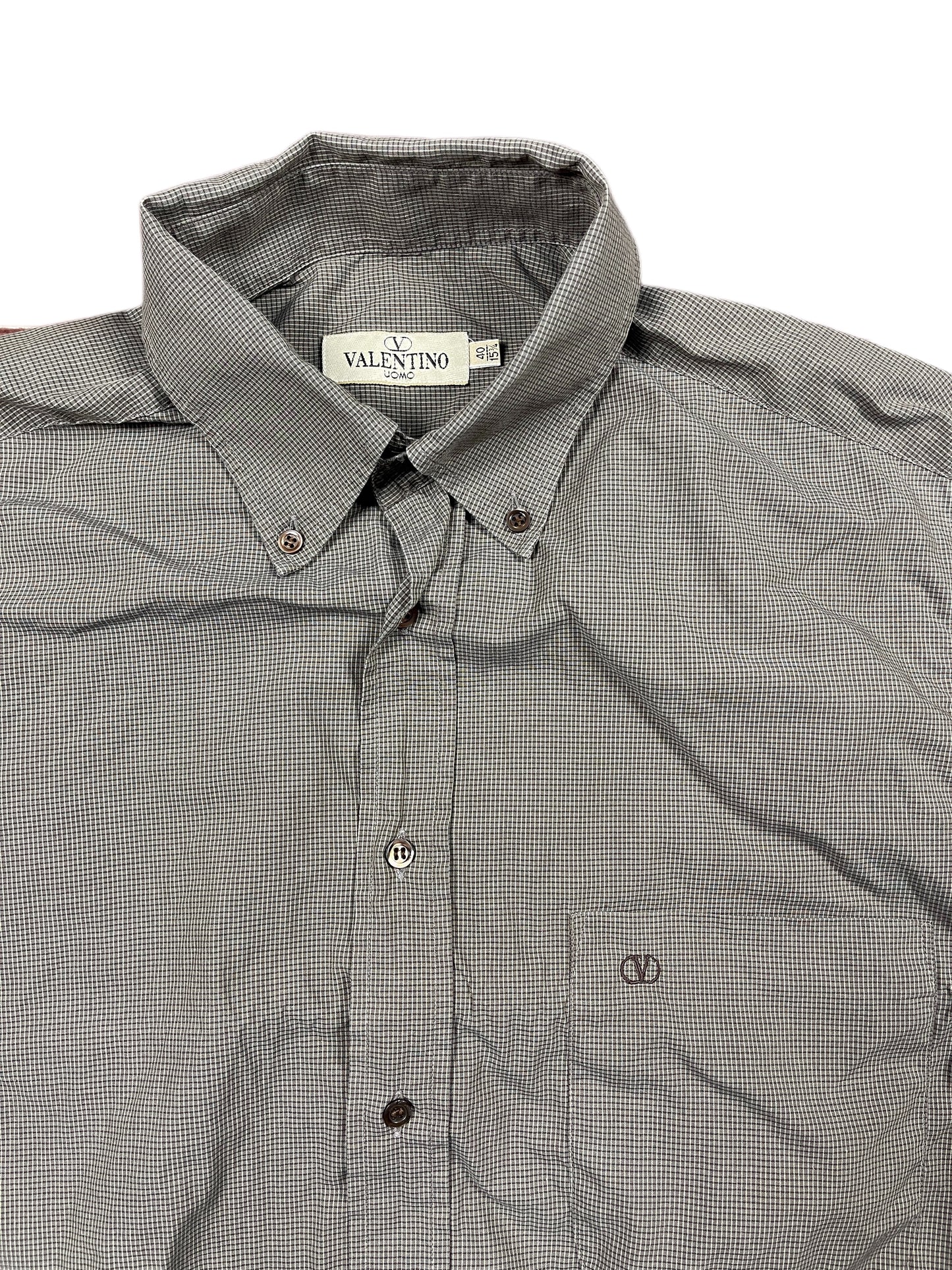 Vintage Valentino Uomo Long Sleeve Shirt checkered Gray - L/XL