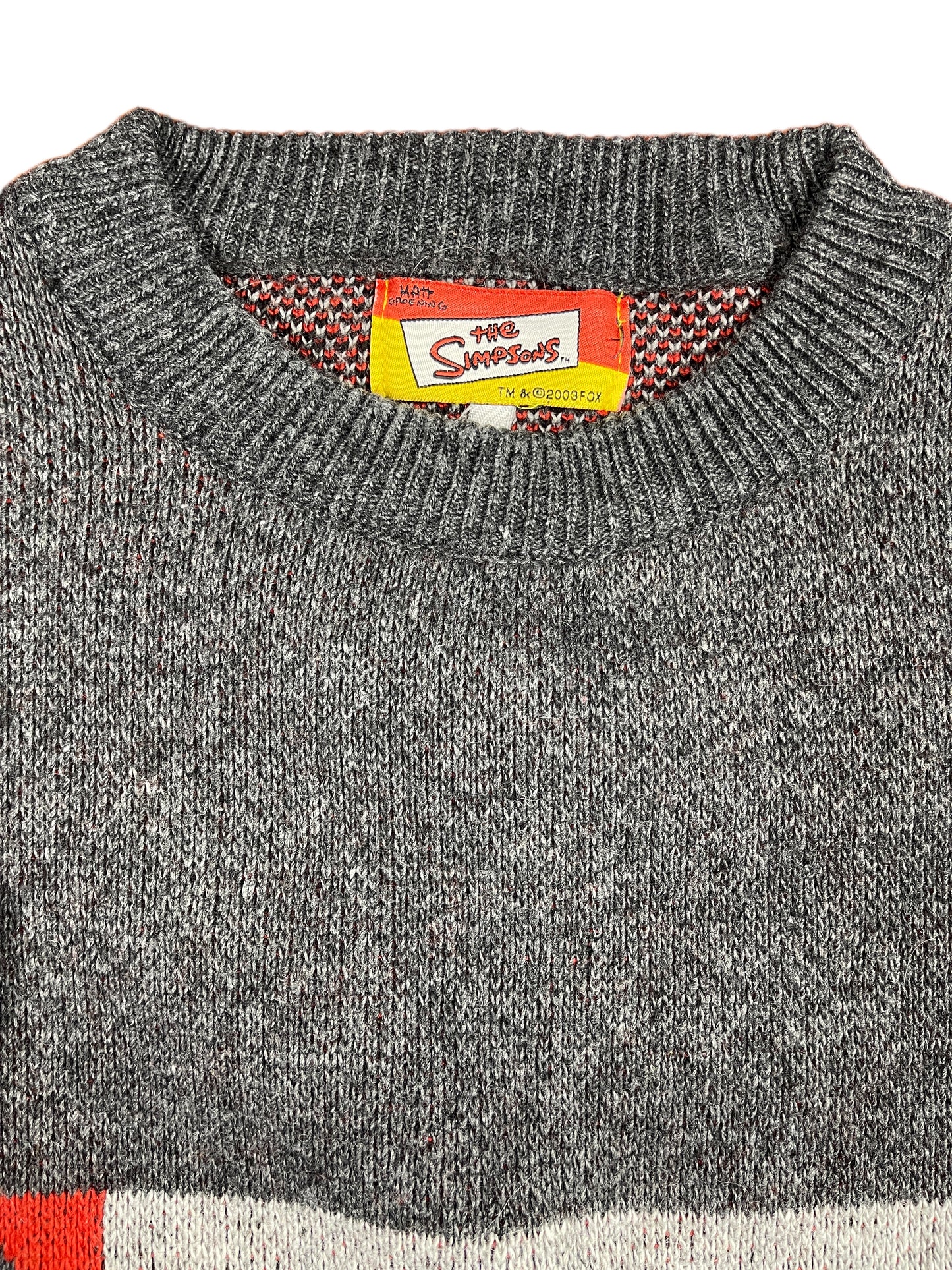 Y2k The Simpsons 2003 Bart Skateboard Chunky Knitted Sweatshirt Gray - XXL