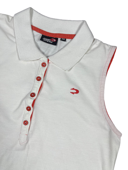 Y2k John Smith Sleeveless Polo Top White Orange - XXL