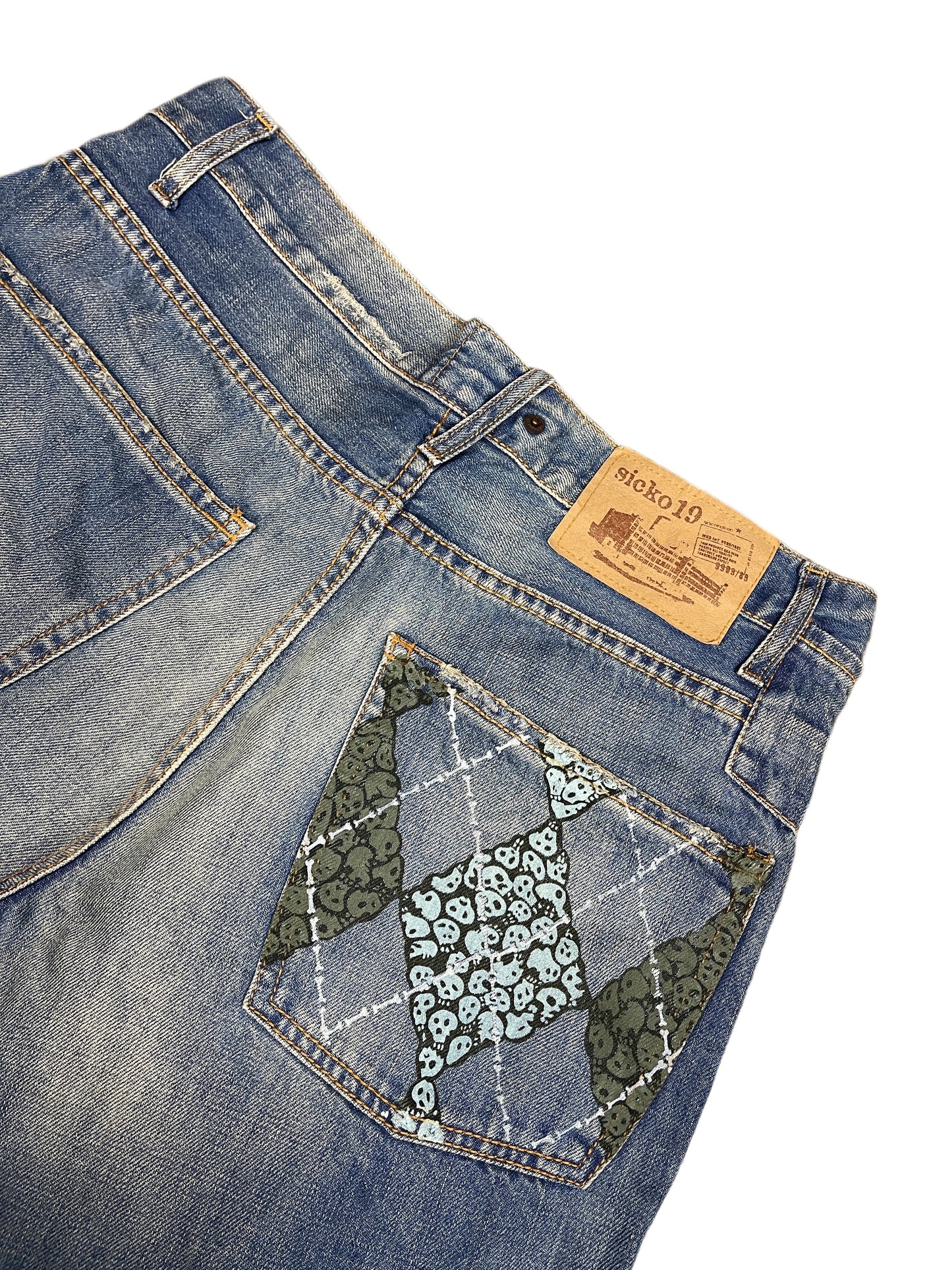 Y2k Sicko19 Bootcut Denim Pants Blue - M