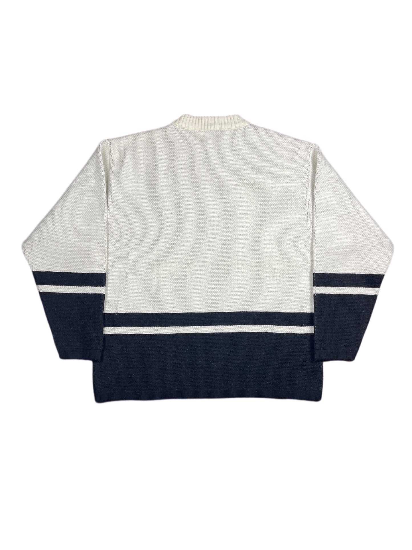 Vintage Looney Tunes 2001 Tasmanian Devil Warner Bros Chunky Knitted Sweatshirt White Black - L