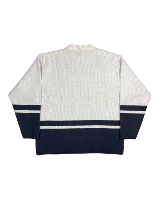 Vintage Looney Tunes 2001 Tasmanian Devil Warner Bros Chunky Knitted Sweatshirt White Black - L