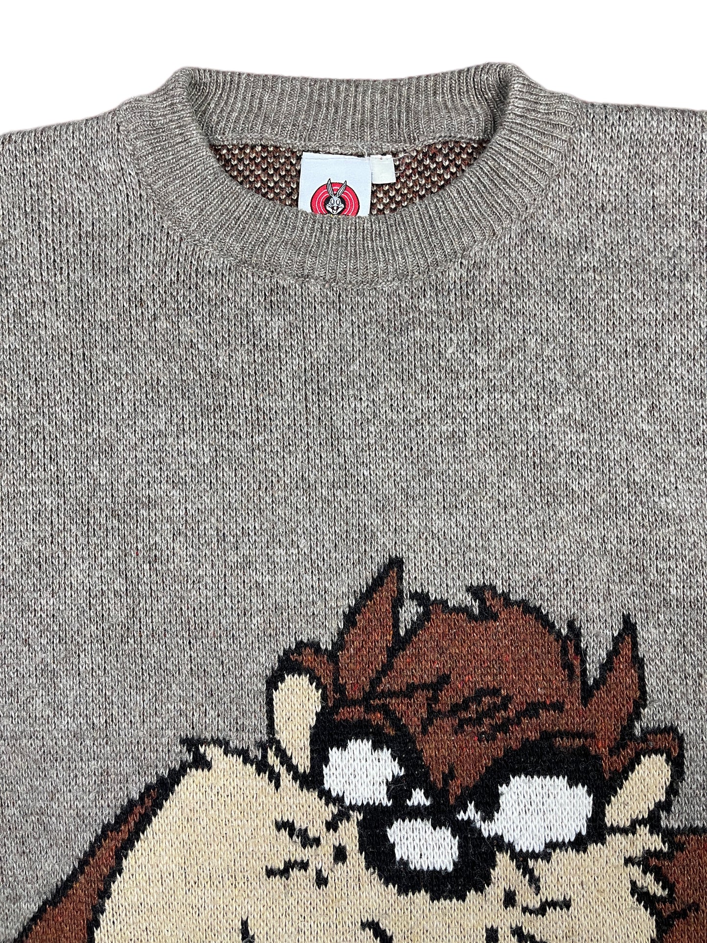 Vintage Warner Bros 2003 Looney Tunes Tasmanian Devil No Comment Knitted Sweatshirt Gray Brown - XL