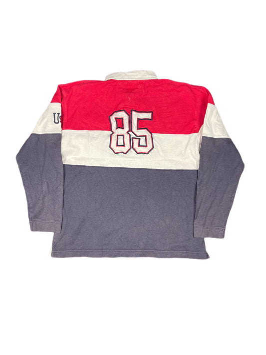 Vintage Tommy Hilfiger Long Sleeve Polo Shirt Red Navy - S