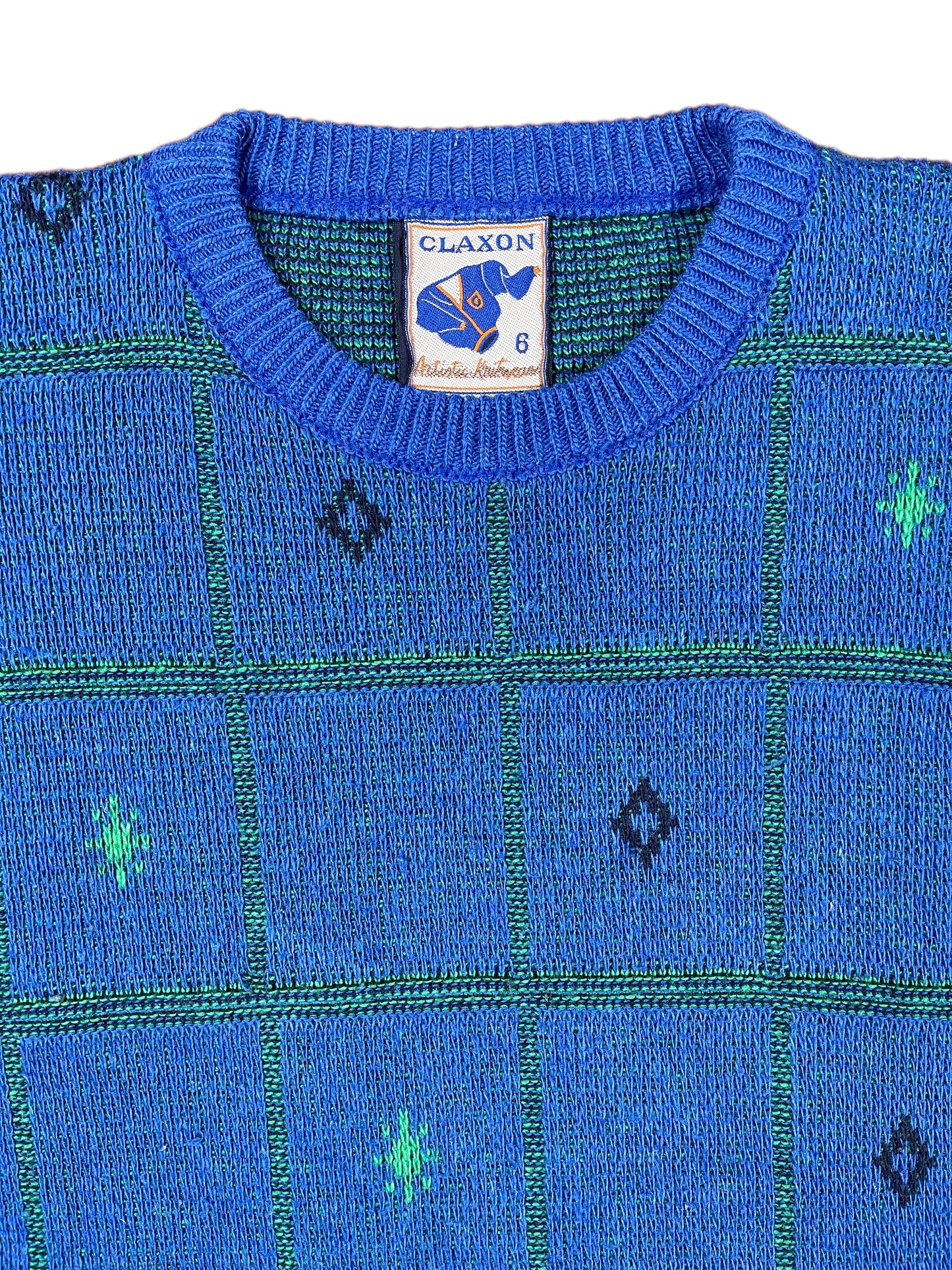 Vintage Claxon Knitted Sweatshirt Blue Green - L