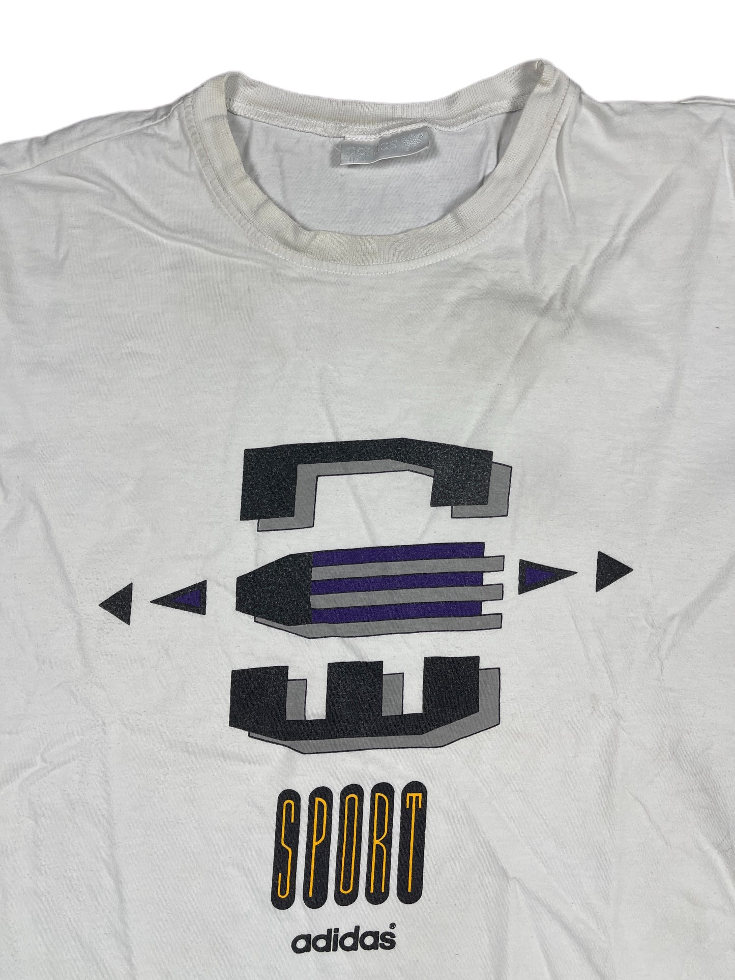 Vintage Adidas 1990s Boxy T-Shirt White Gray - XL