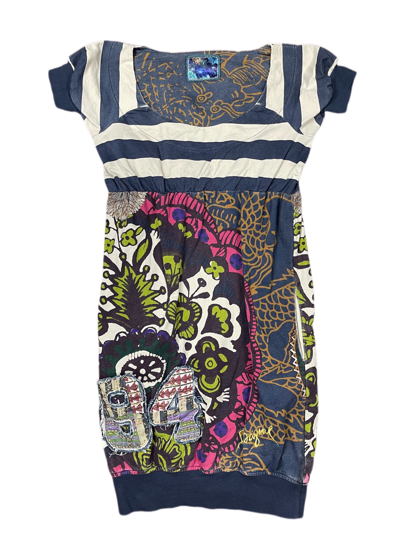 Y2k Desigual Short Sleeve Dress Navy Multicolor - S