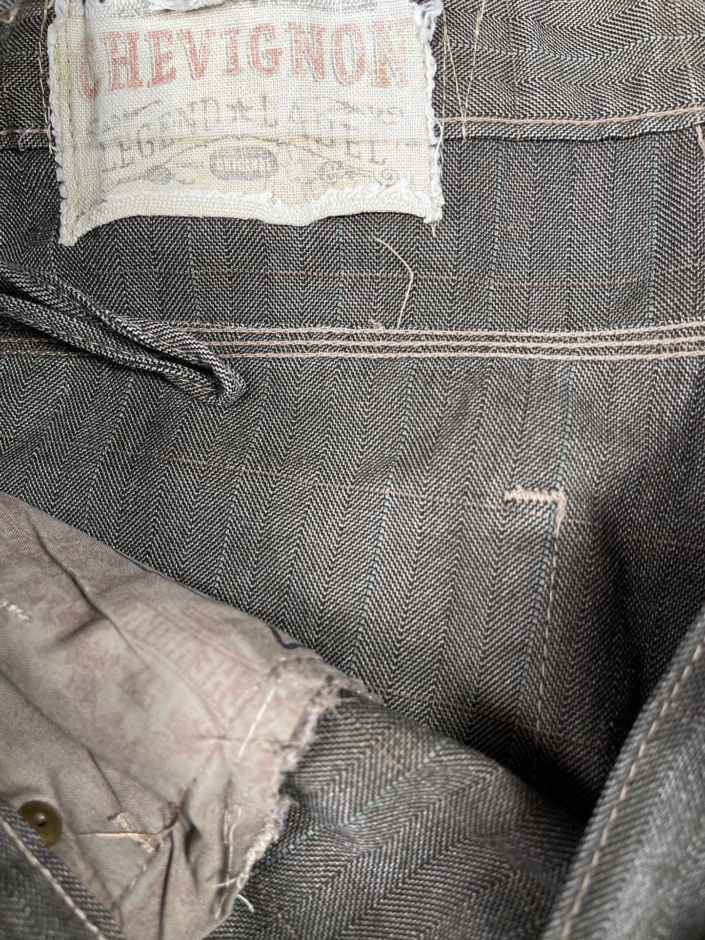 Vintage Chevignon Waxed Denim Bootcut Pants Gray - L