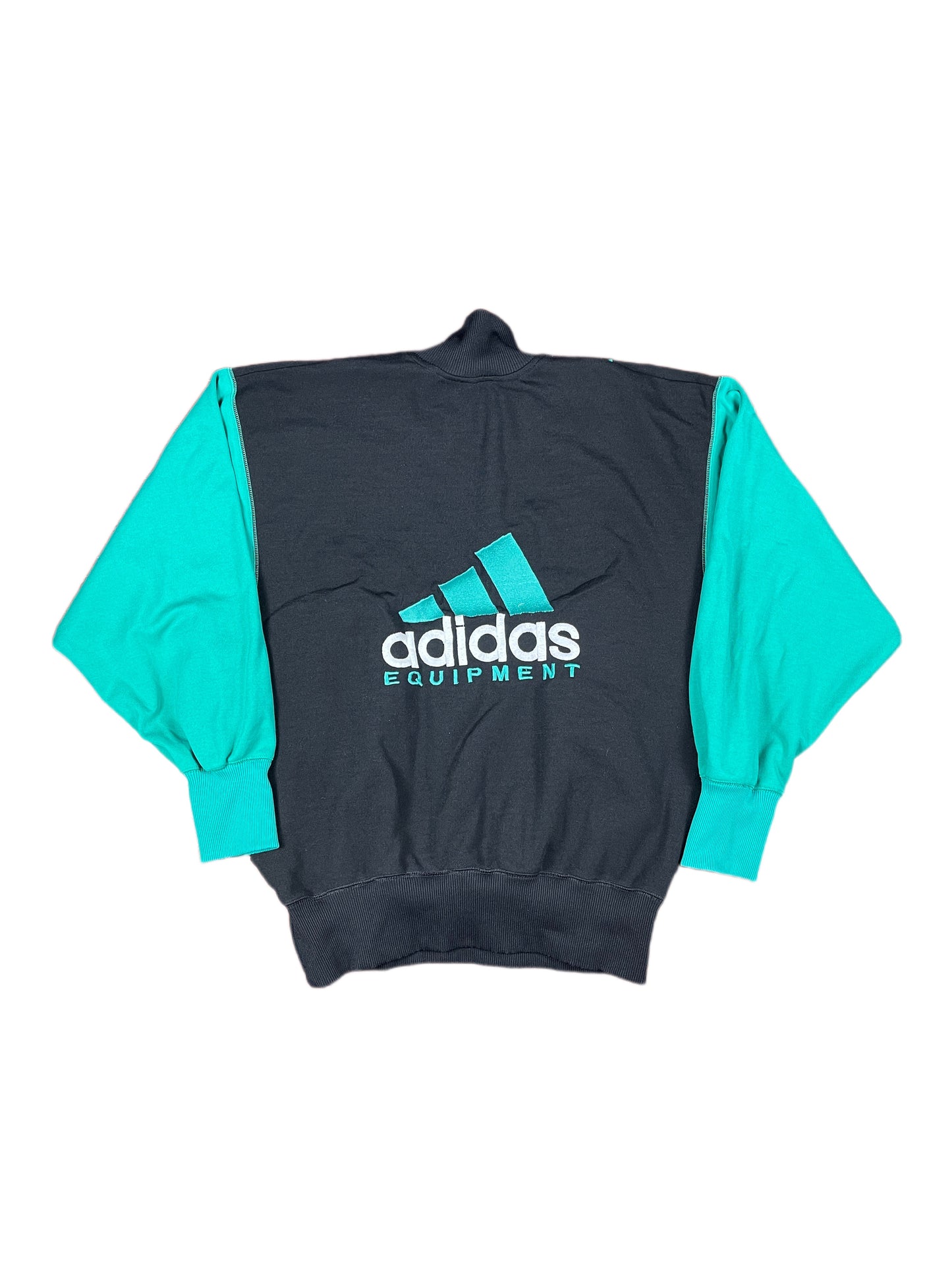 Vintage 90s Adidas Equipment Zip Sweatshirt Black Turquoise - XL