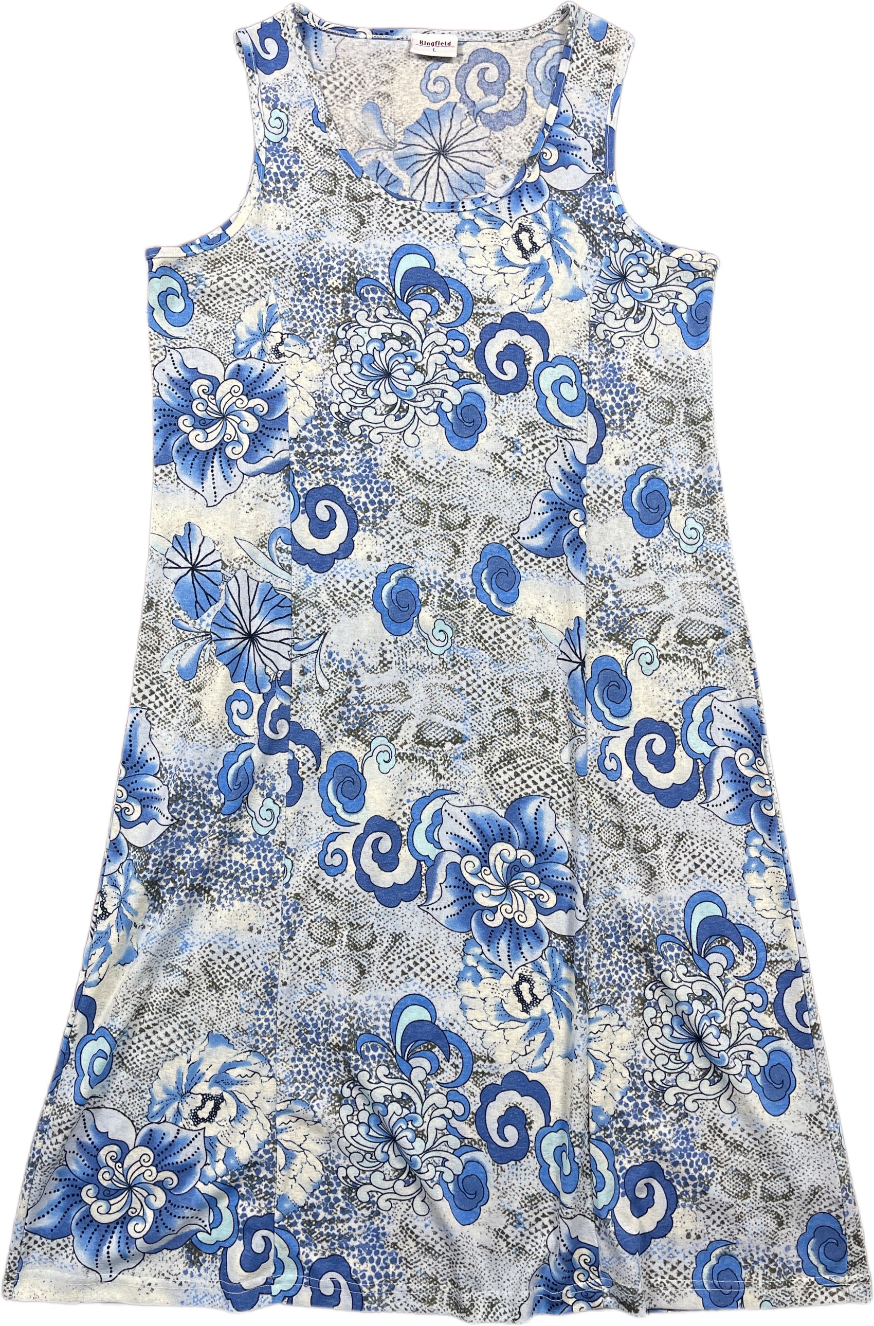 Kingfield Dress Blue Floral Pattern Polyester L