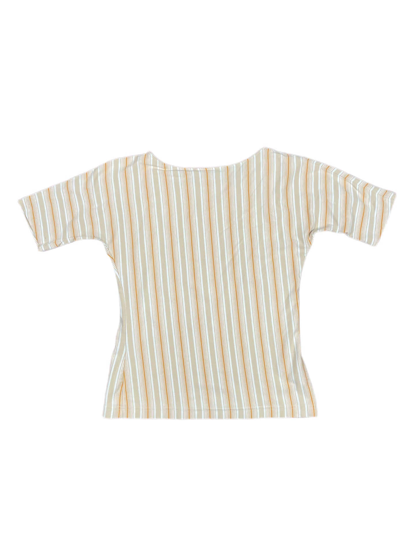 Y2k Lacoste Short Sleeve Top Striped Beige White - M