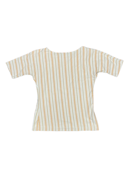 Y2k Lacoste Short Sleeve Top Striped Beige White - M