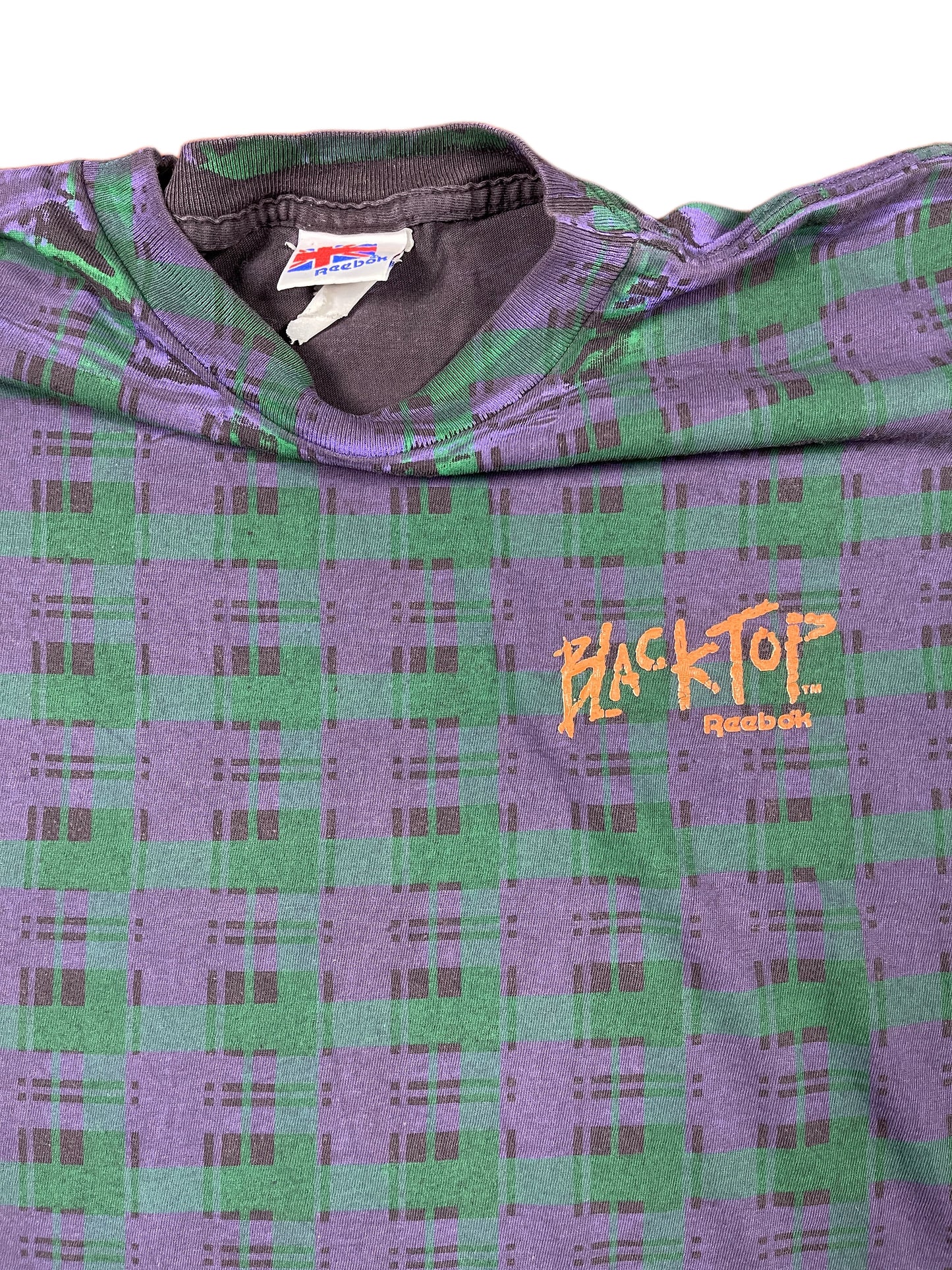 Vintage Reebok Blacktop Basketball 1990s T-Shirt checkered Green Purple - XL