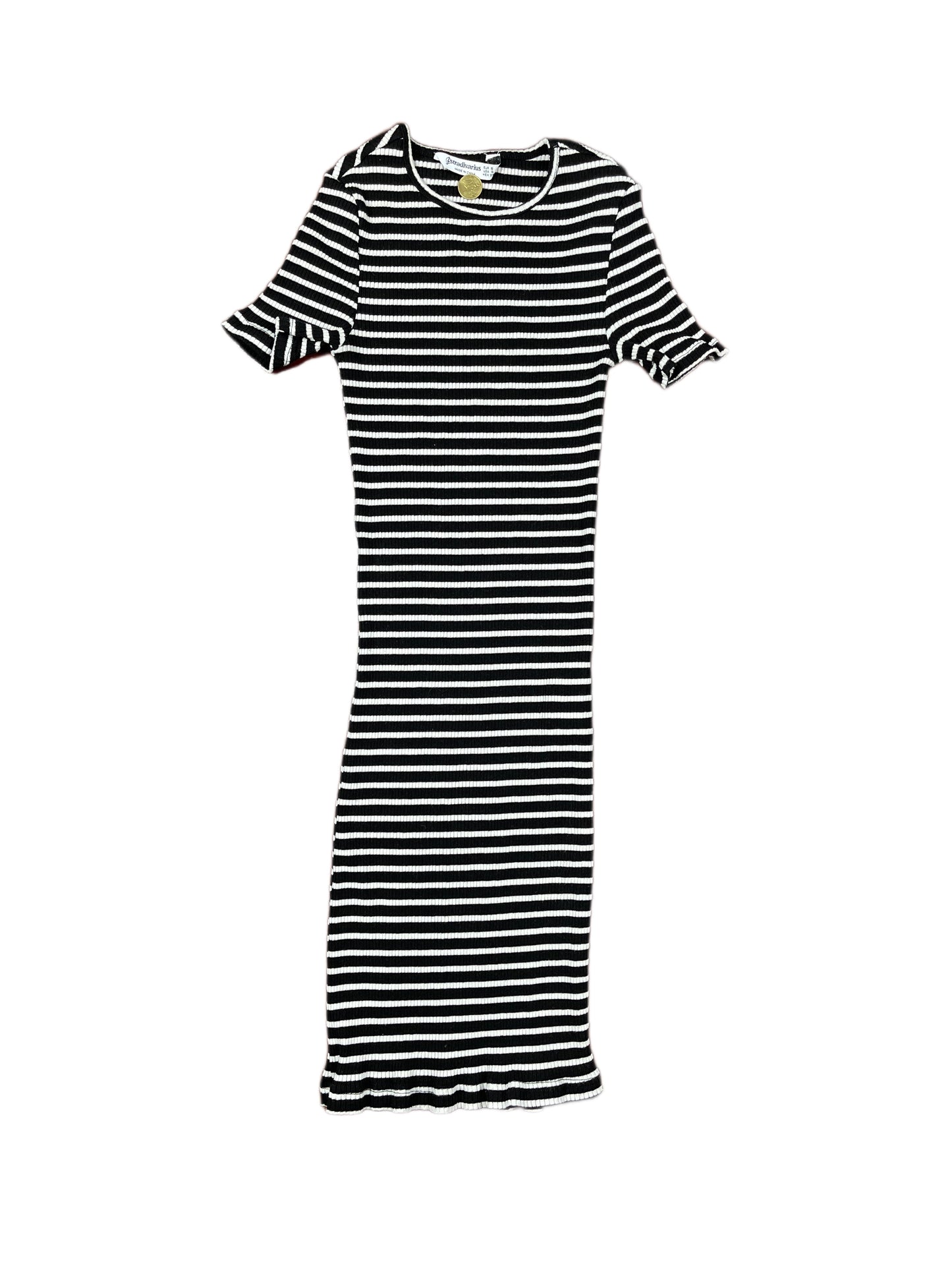 Stradivarius Short Sleeve Dress Black White - S