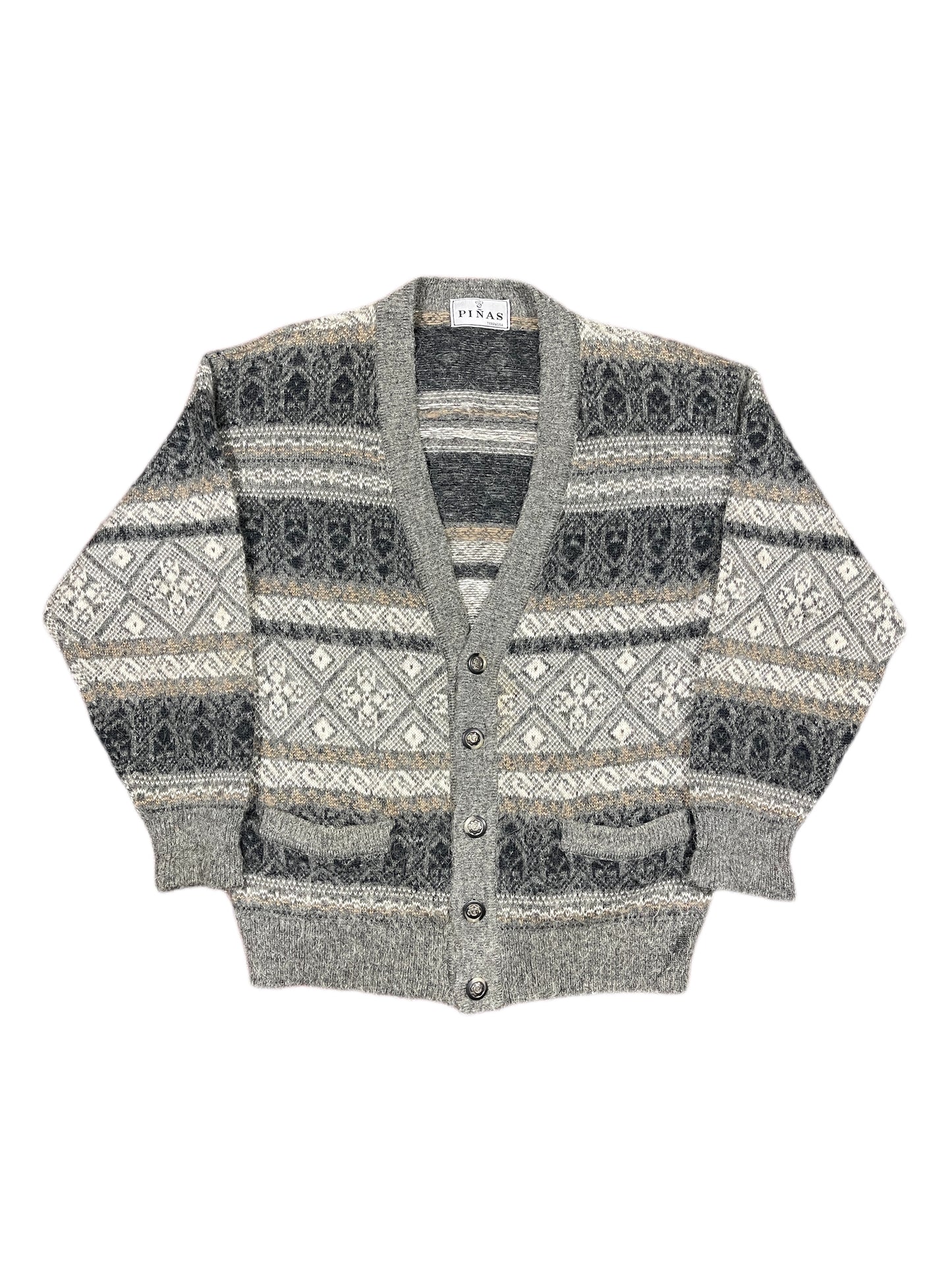 Vintage Pinas Knitted Cardigan Gray - L
