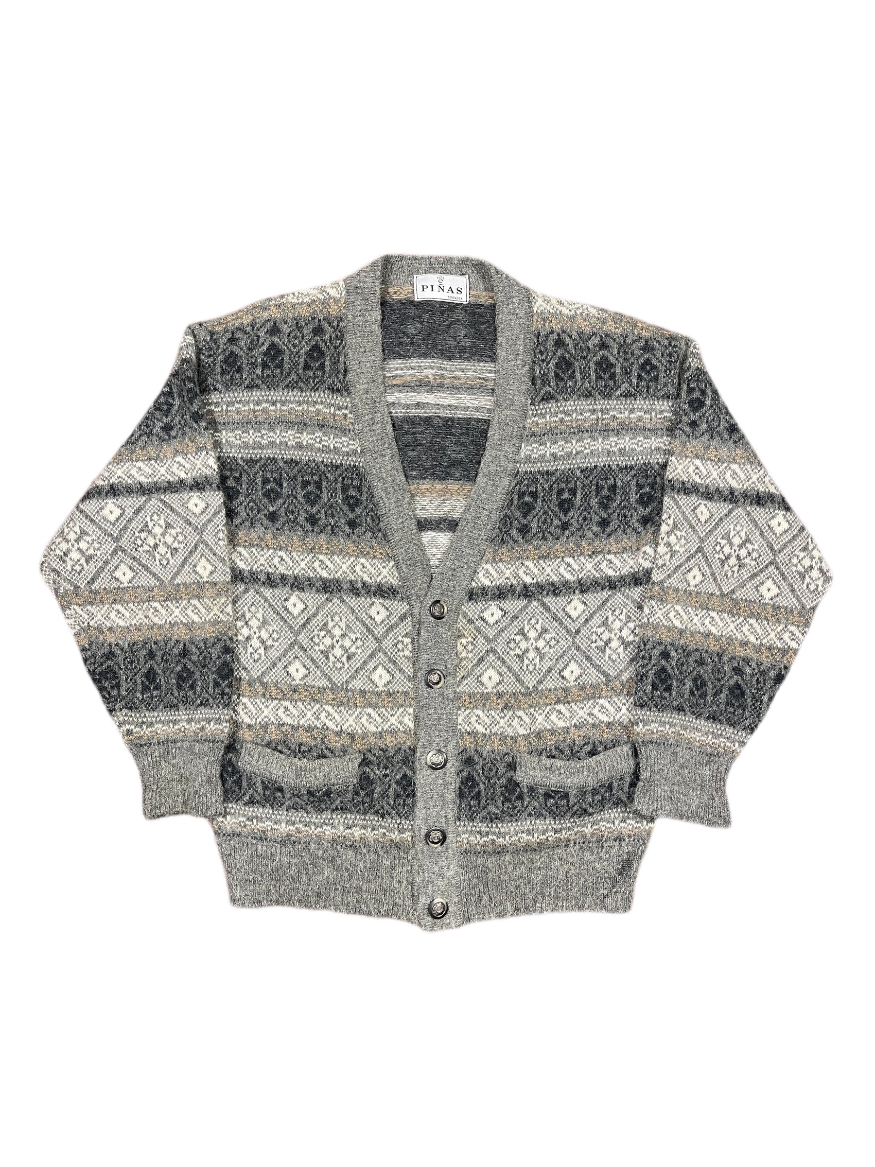 Vintage Pinas Knitted Cardigan Gray - L