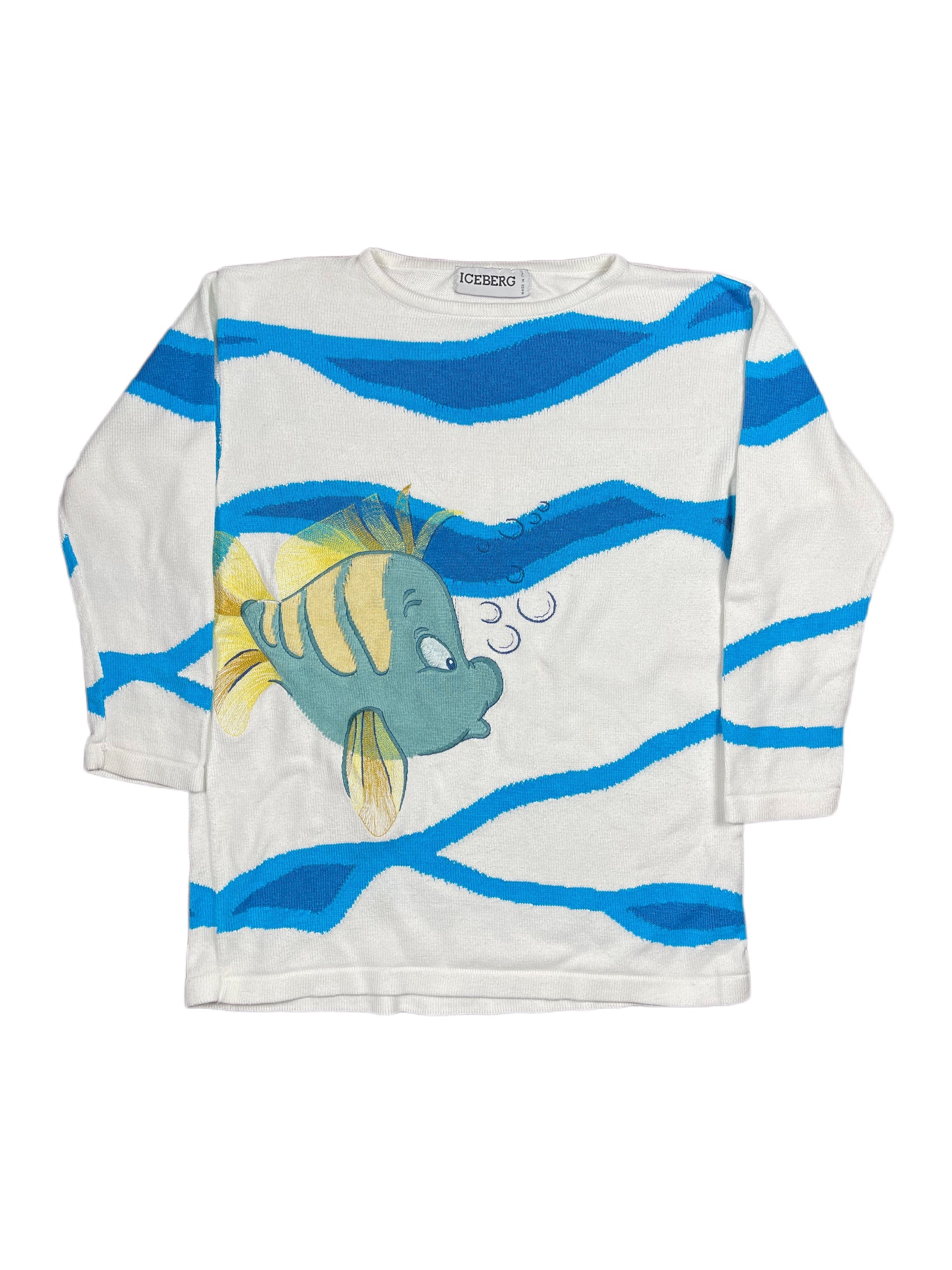 Vintage Iceberg 2001 Arielle Fish Knitted Sweatshirt White - S