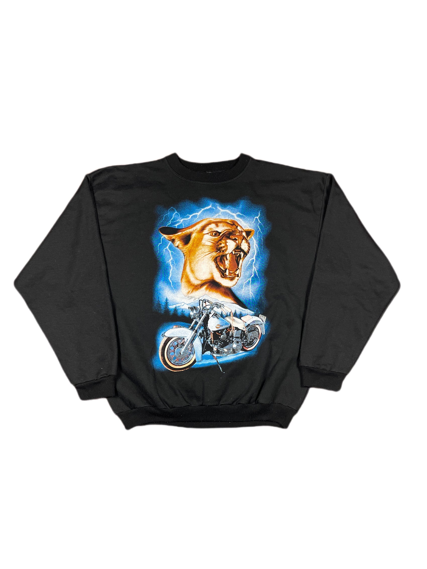 Y2k Sweatshirt Panther Motorcycle Black - L/XL